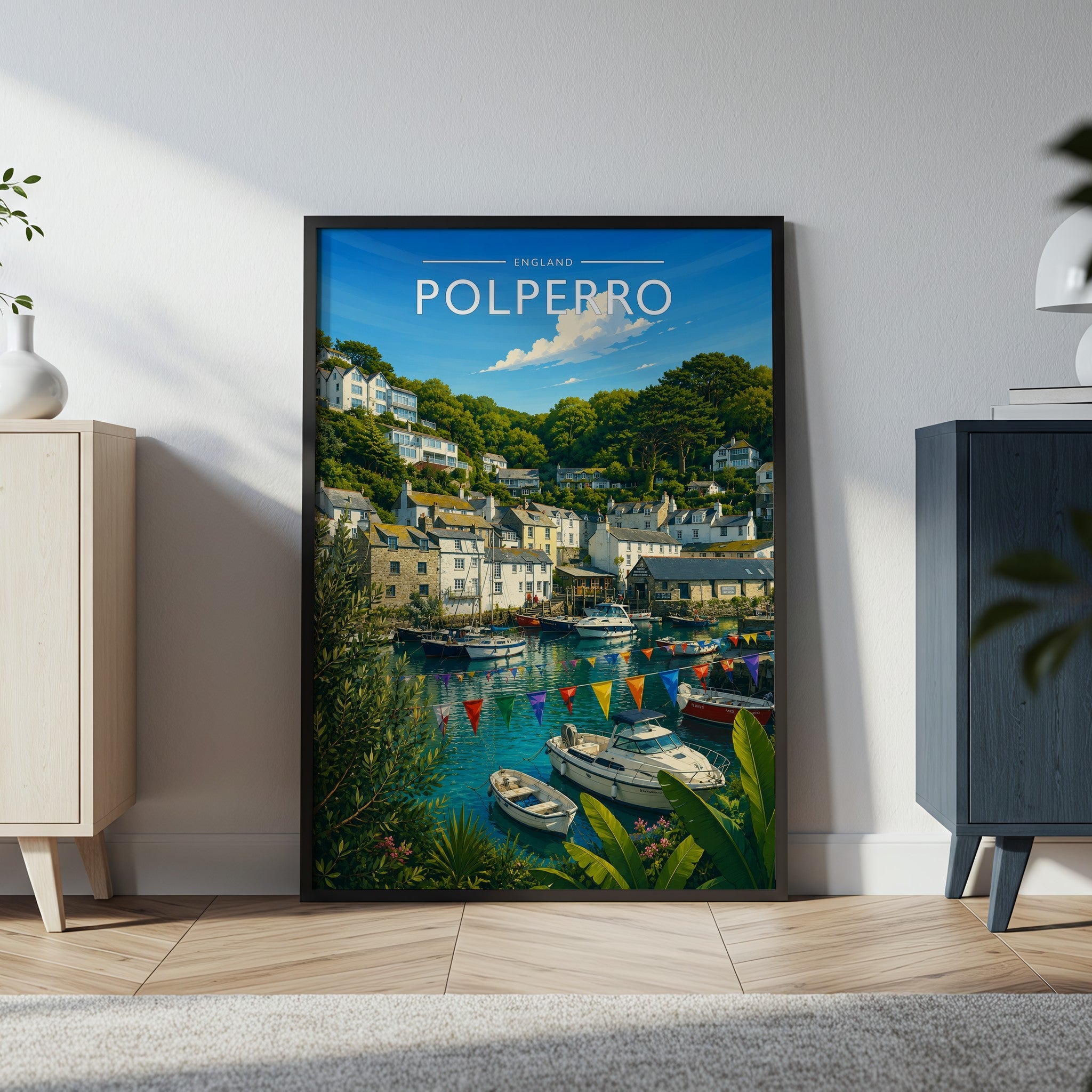 Polperro #4 Travel Poster in a black frame