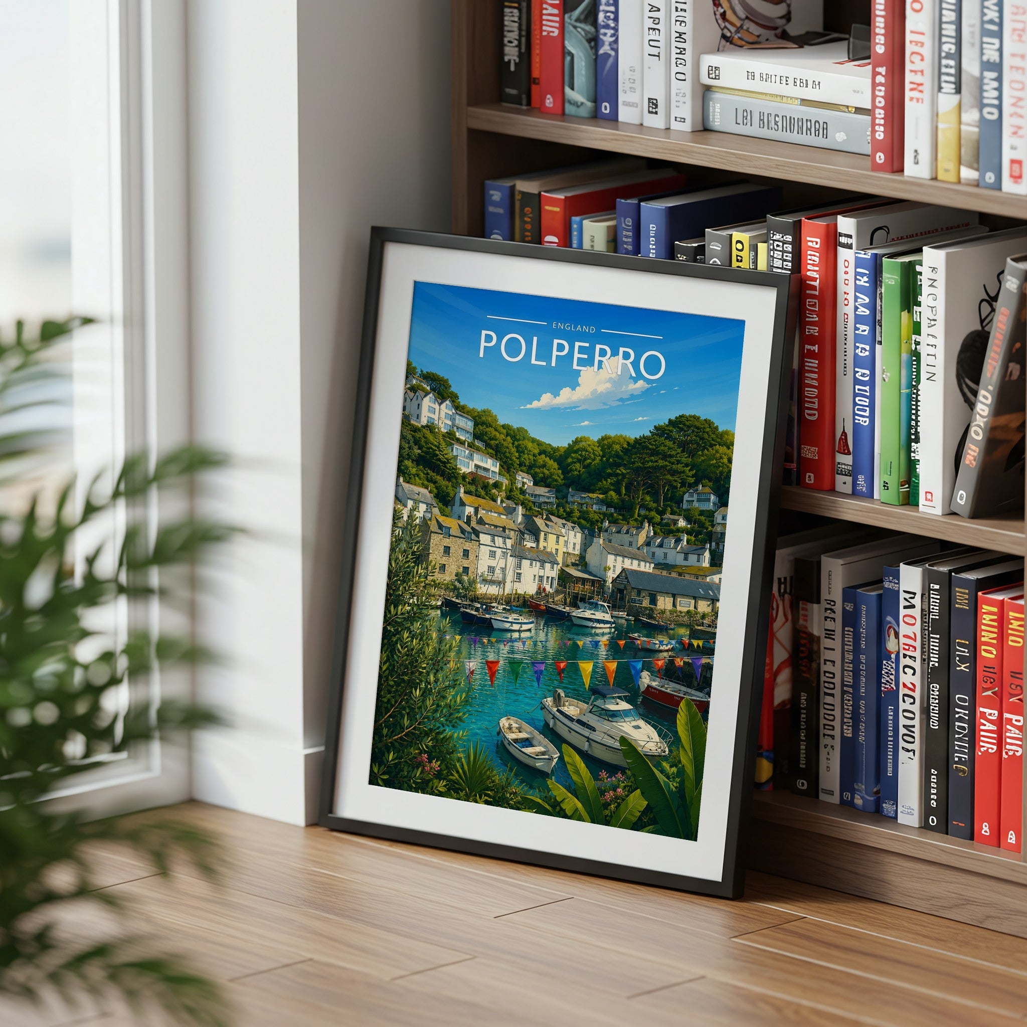 Polperro #4 Travel Poster mounted in a black frame