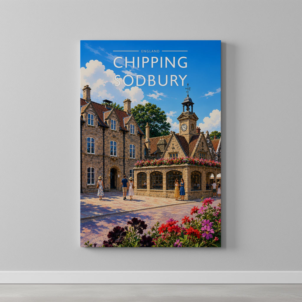 Chipping Sodbury Travel Poster as a gallery-wrapped canvas on a plain wall