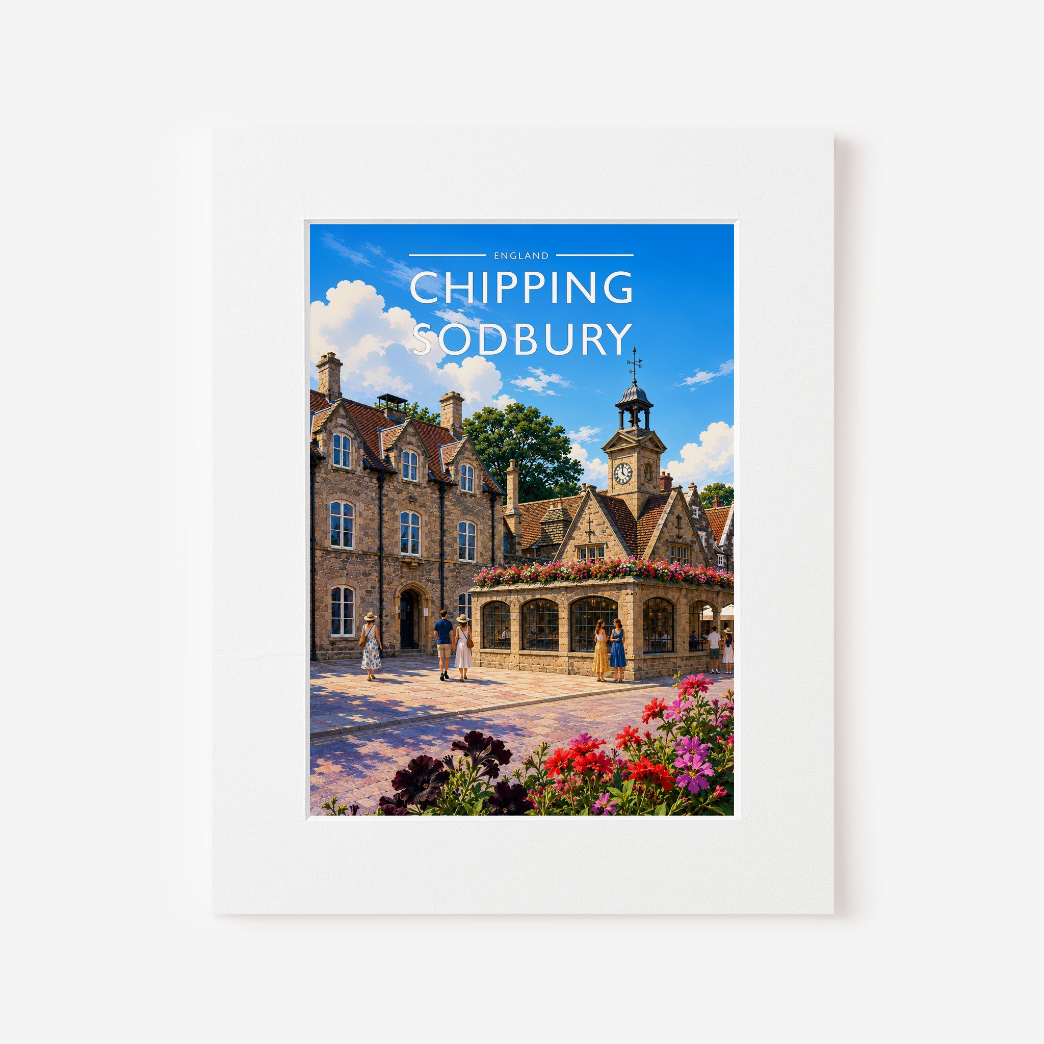 Chipping Sodbury Travel Poster in a white mount