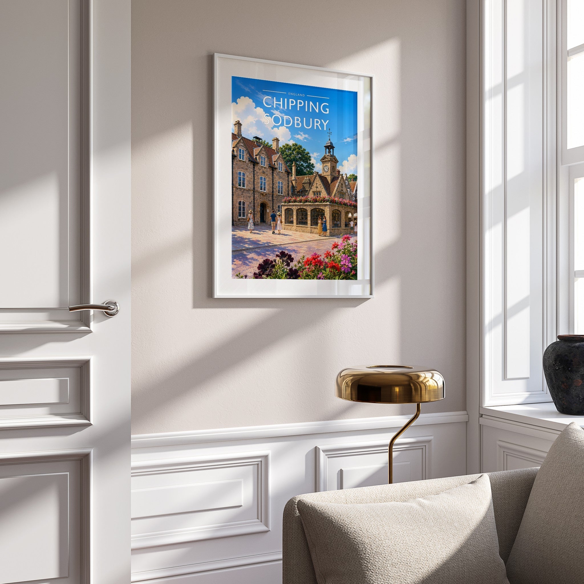 Chipping Sodbury Travel Poster mounted in a white frame