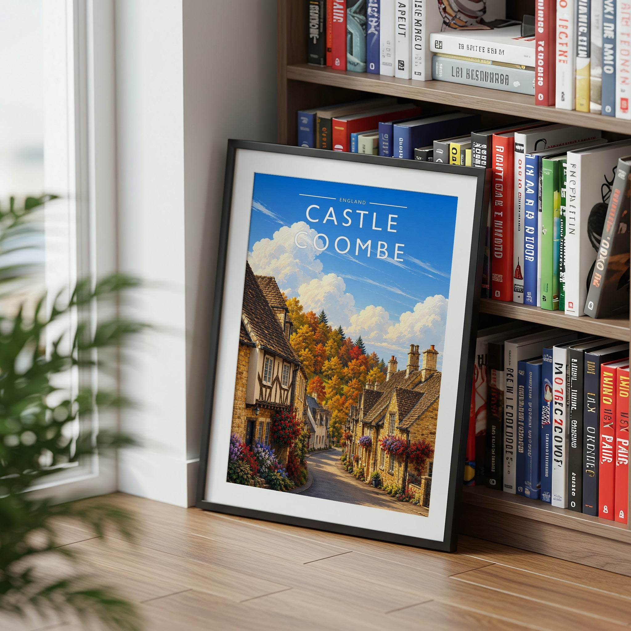 Castle Combe Travel Poster mounted in a black frame