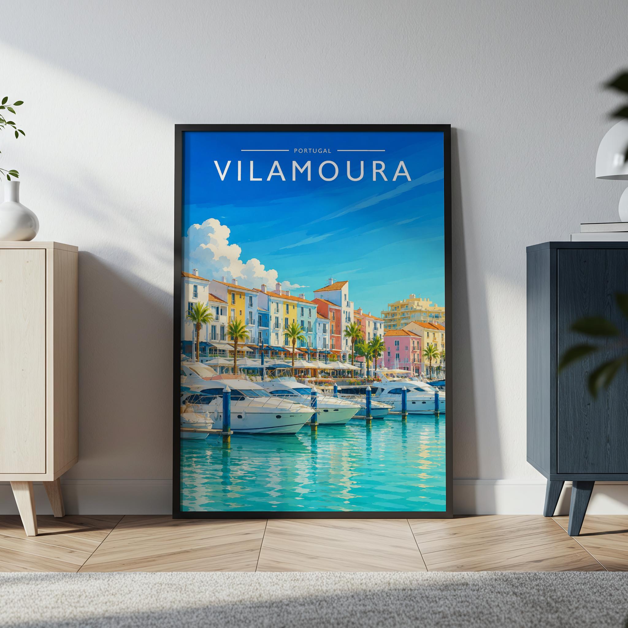 Vilamoura Travel Poster in a black frame