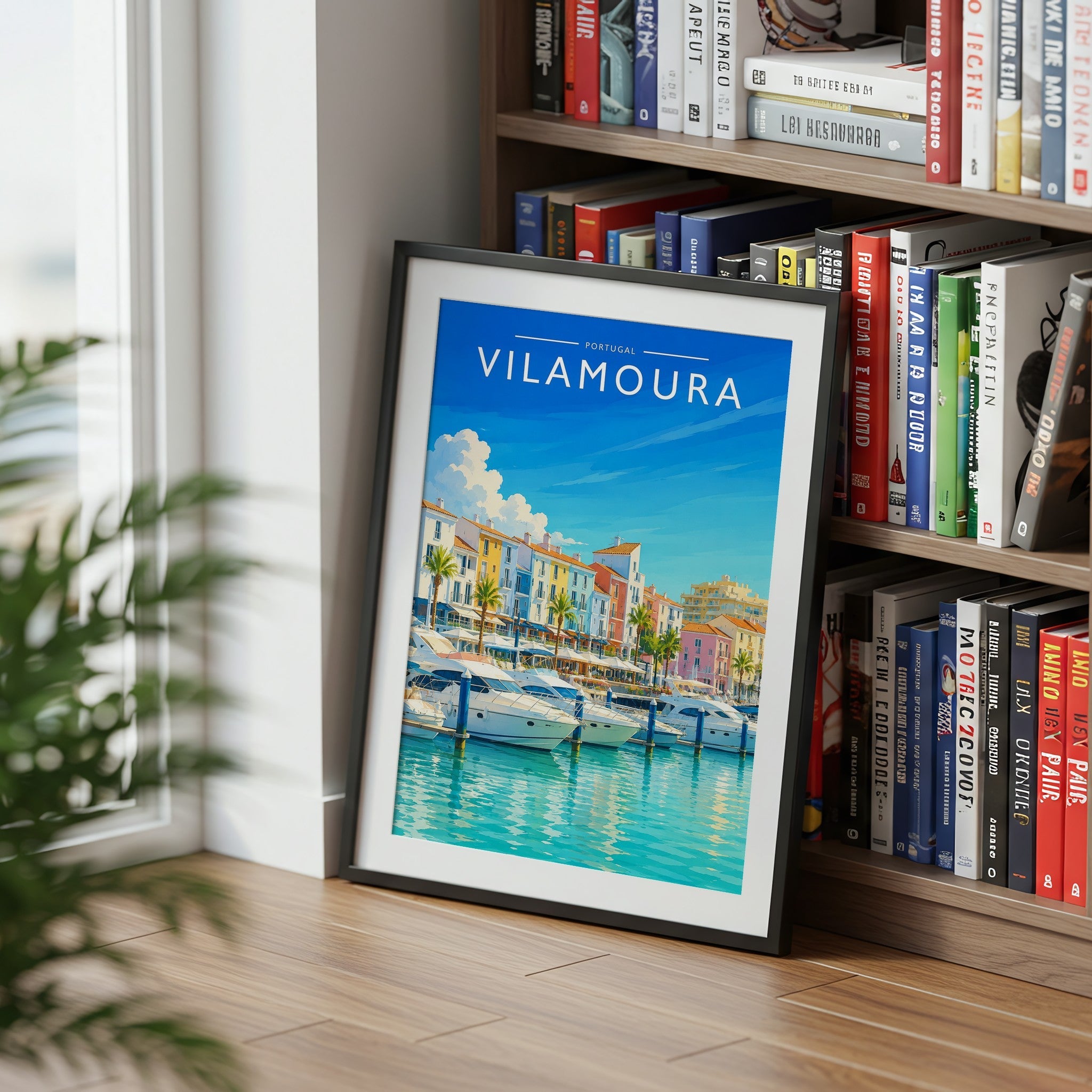 Vilamoura Travel Poster mounted in a black frame