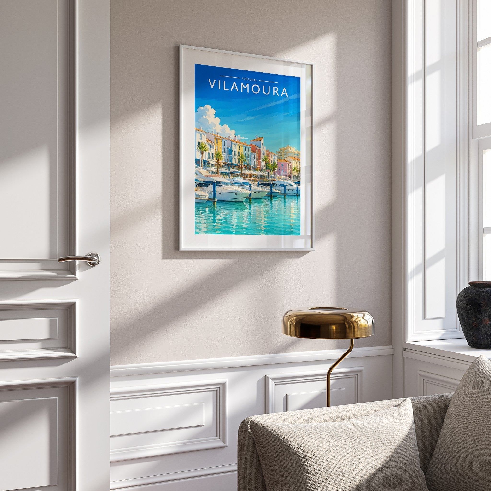Vilamoura Travel Poster mounted in a white frame
