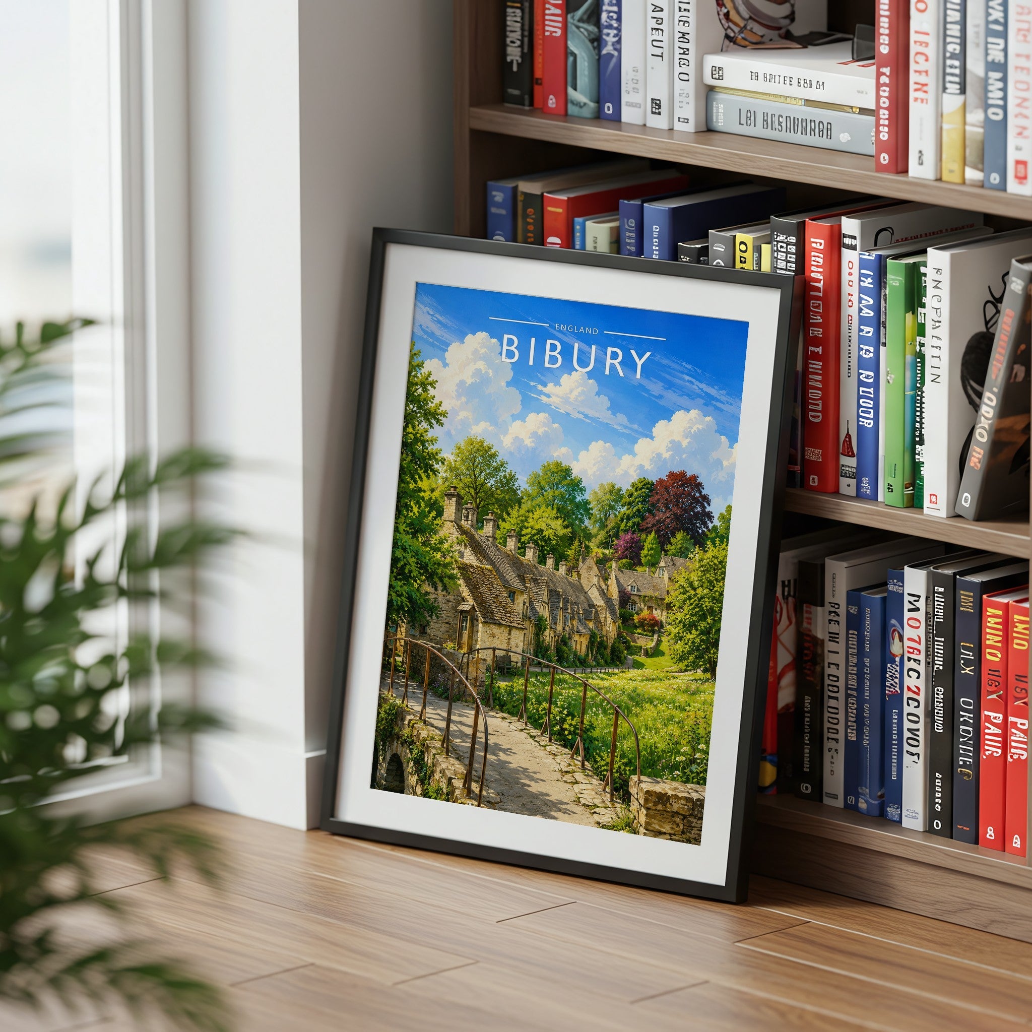 Bibury Travel Poster mounted in a black frame
