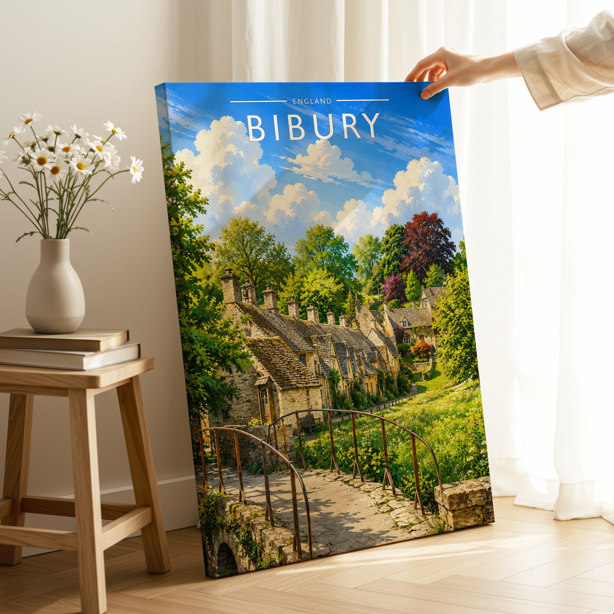 Bibury Travel Poster as a gallery-wrapped canvas