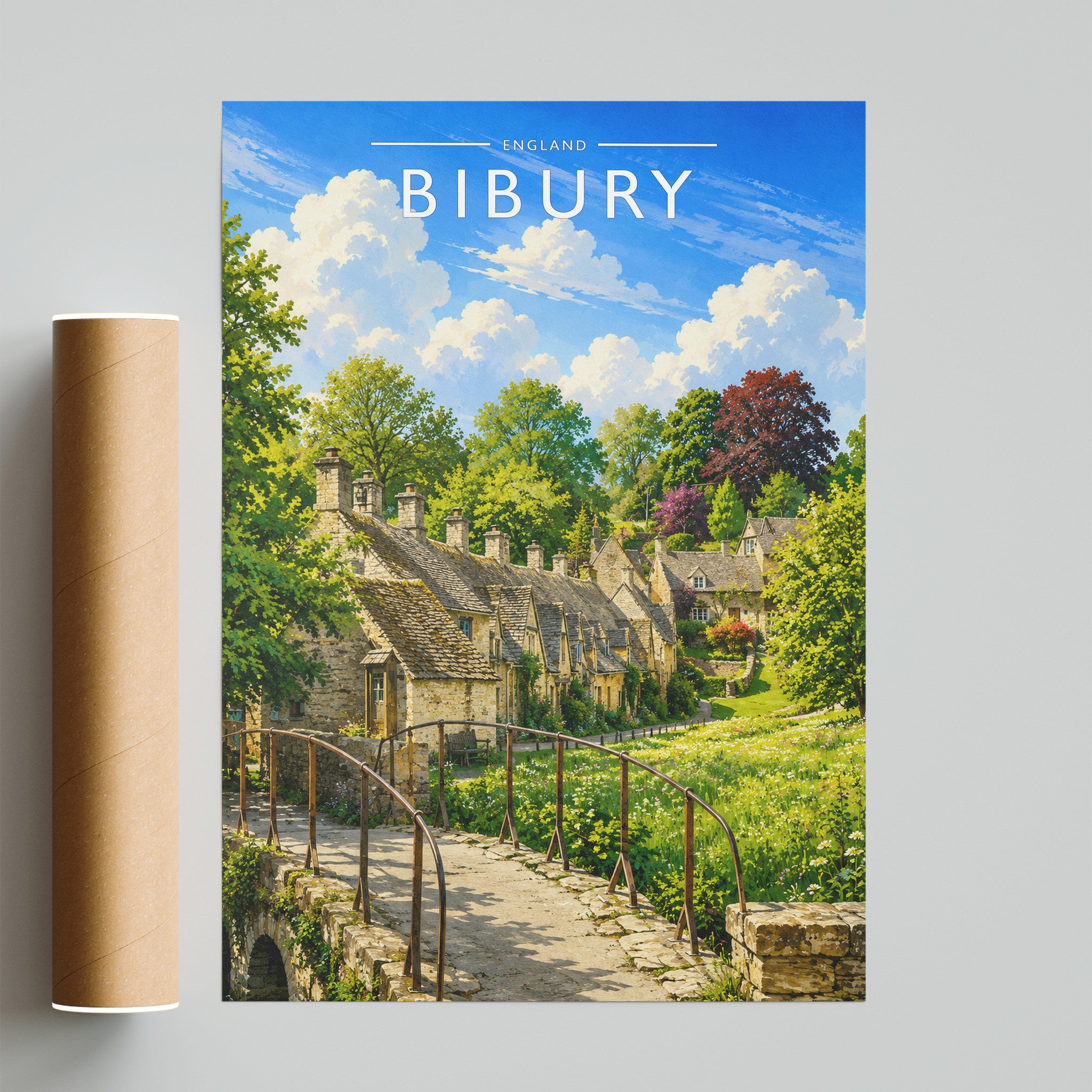 Bibury Travel Poster - fine art print with shipping tube