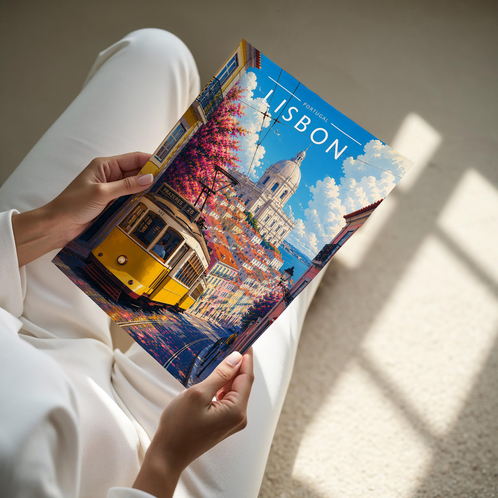 Lisbon #3 Travel Poster - A4 print held in hand