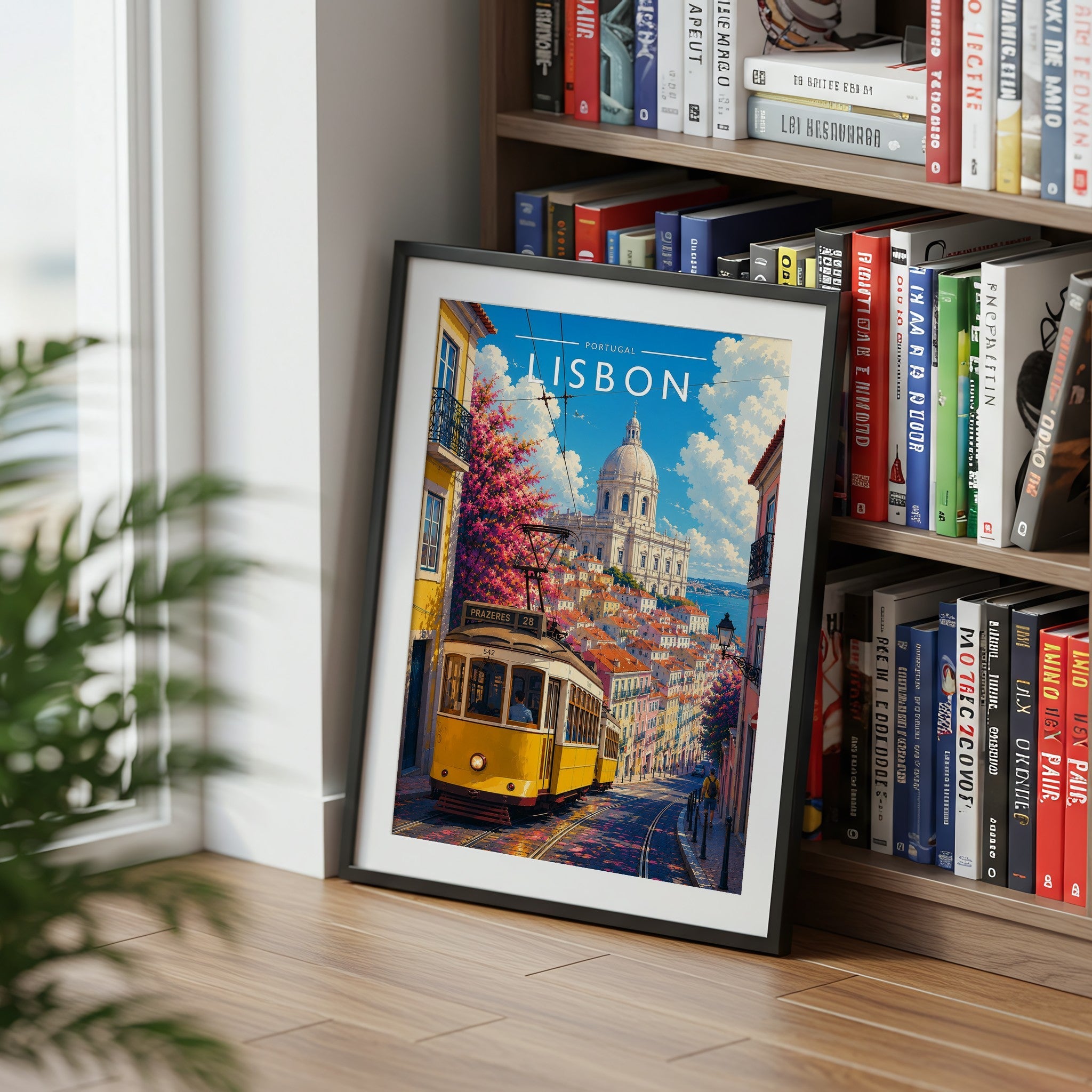 Lisbon #3 Travel Poster mounted in a black frame