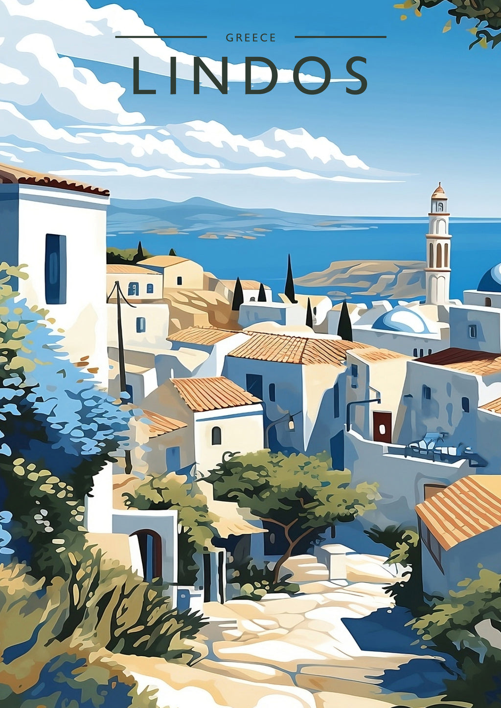 Lindos Travel Poster - A4 travel poster print