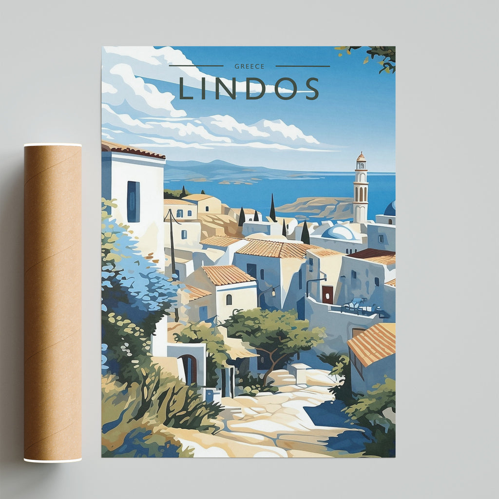 Lindos Travel Poster - fine art print with shipping tube
