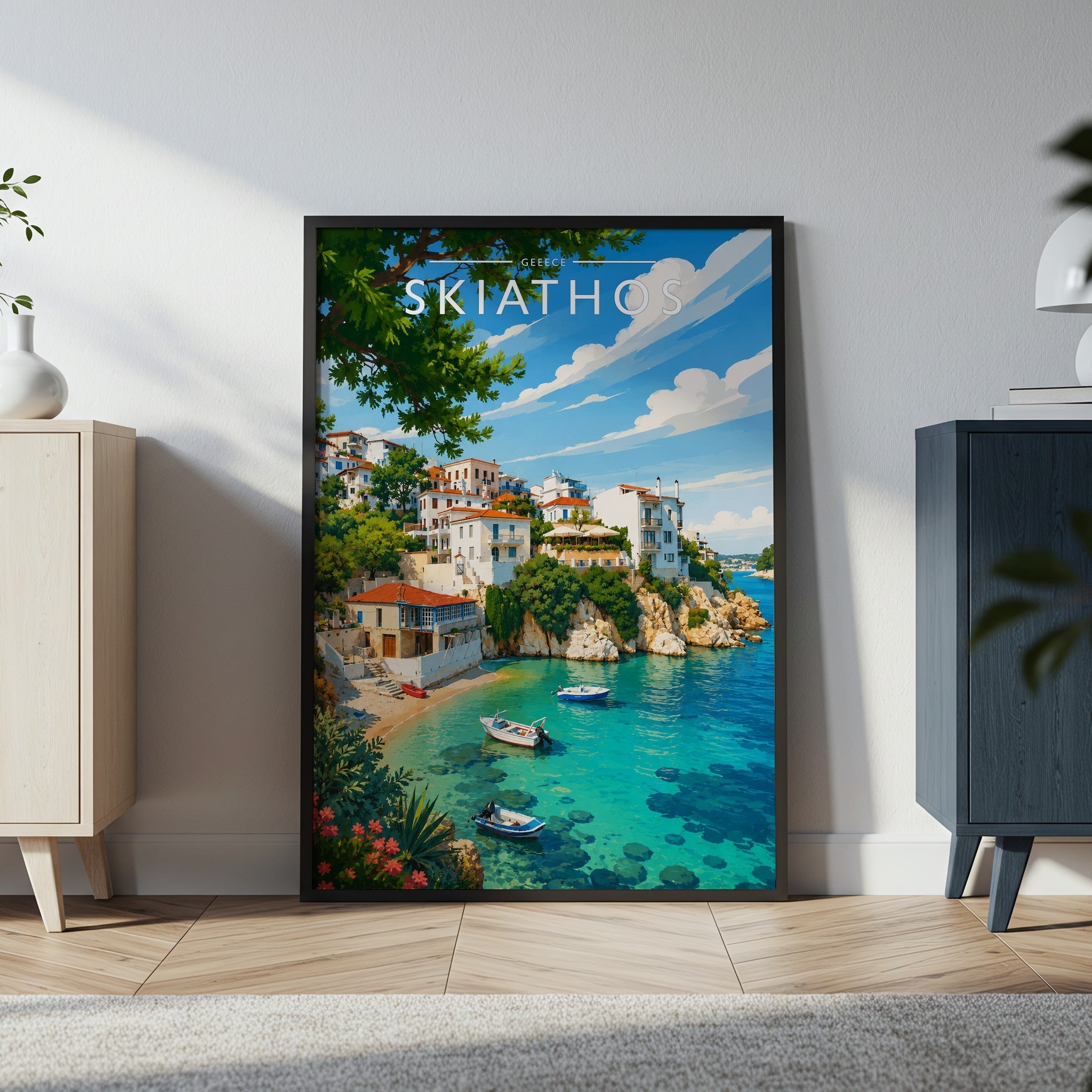 Skiathos #5 Travel Poster in a black frame