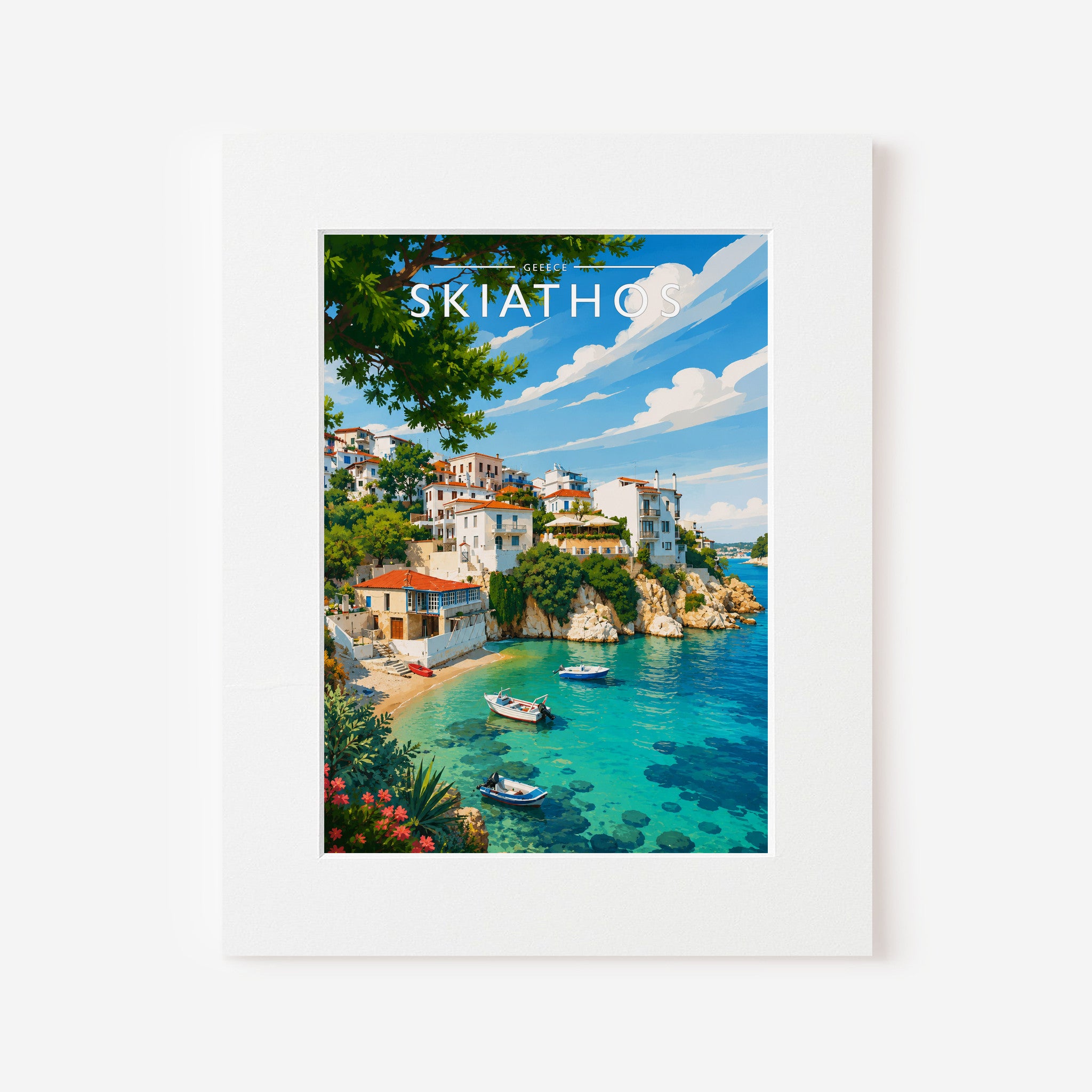 Skiathos #5 Travel Poster in a white mount