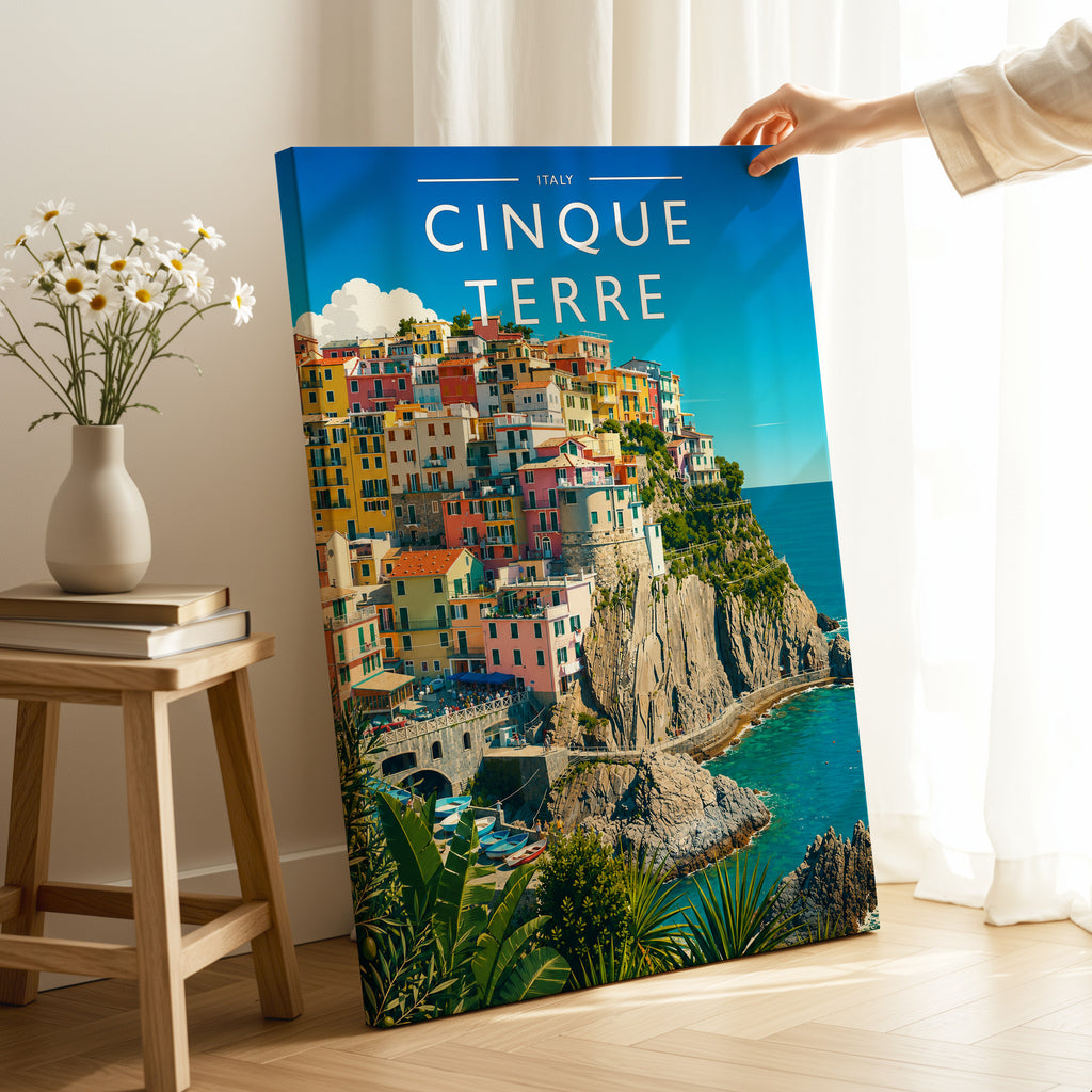 Cinque Terre Travel Poster as a gallery-wrapped canvas