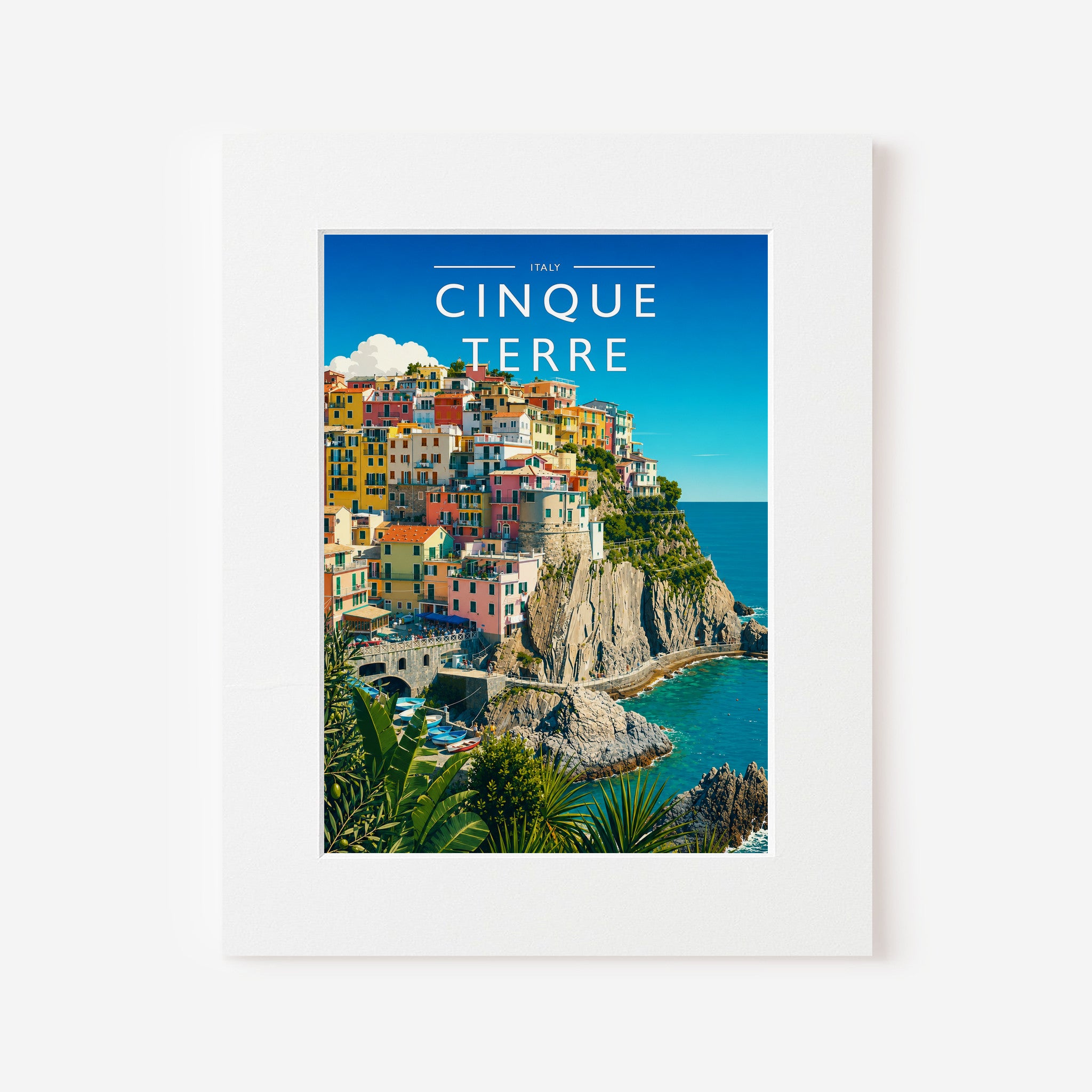 Cinque Terre Travel Poster in a white mount