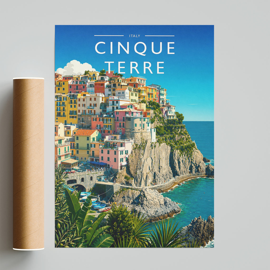 Cinque Terre Travel Poster - fine art print with shipping tube