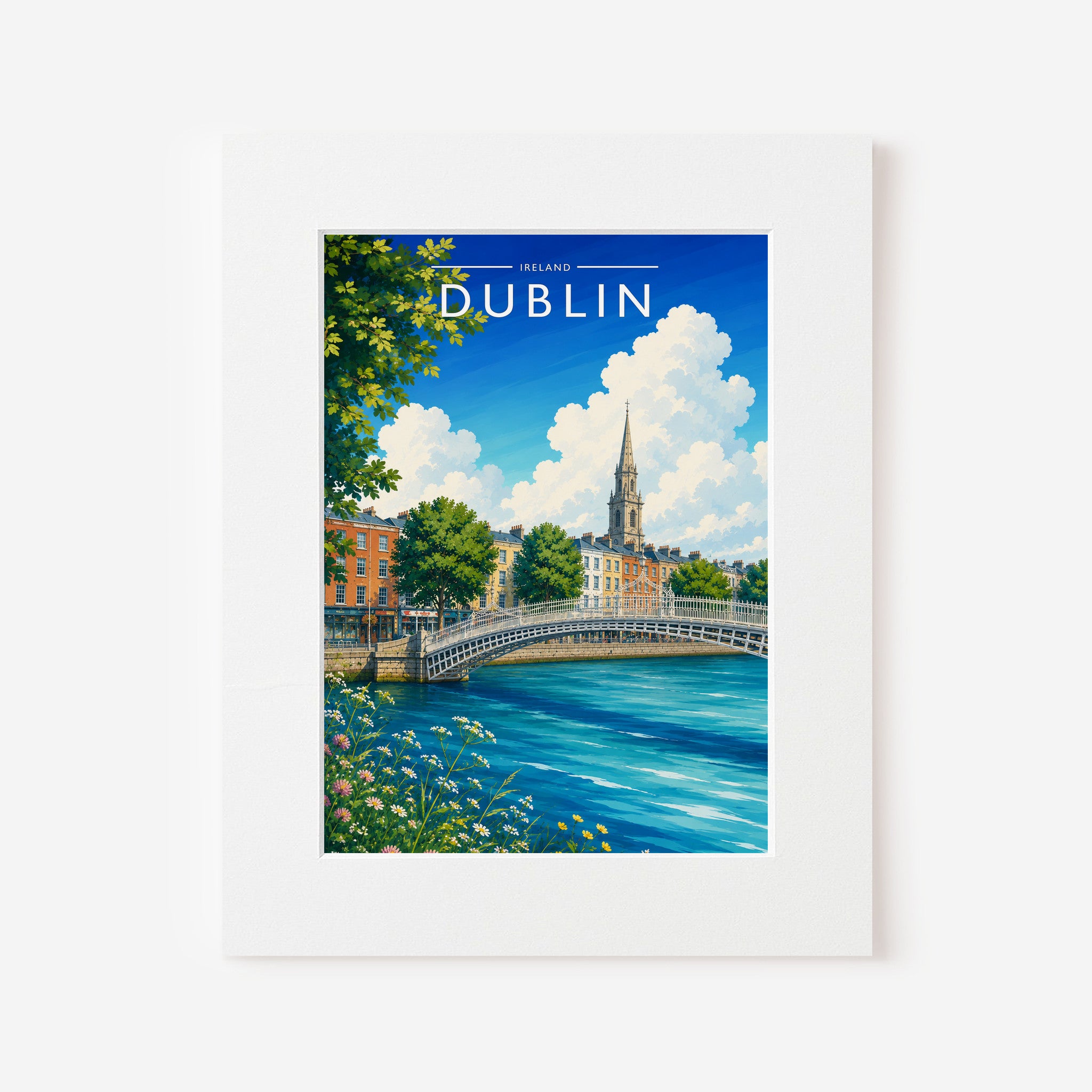 Dublin #5 Travel Poster in a white mount