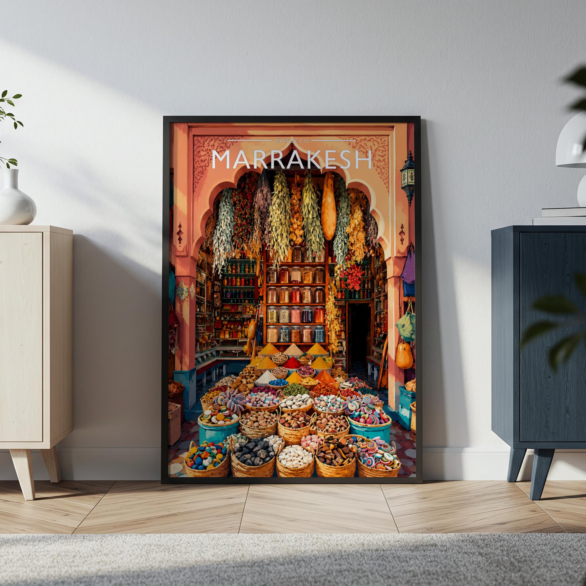Marrakesh Travel Poster in a black frame