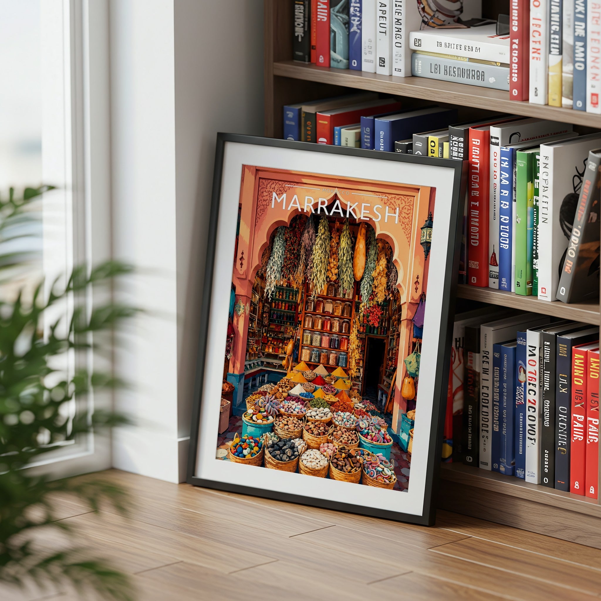 Marrakesh Travel Poster mounted in a black frame