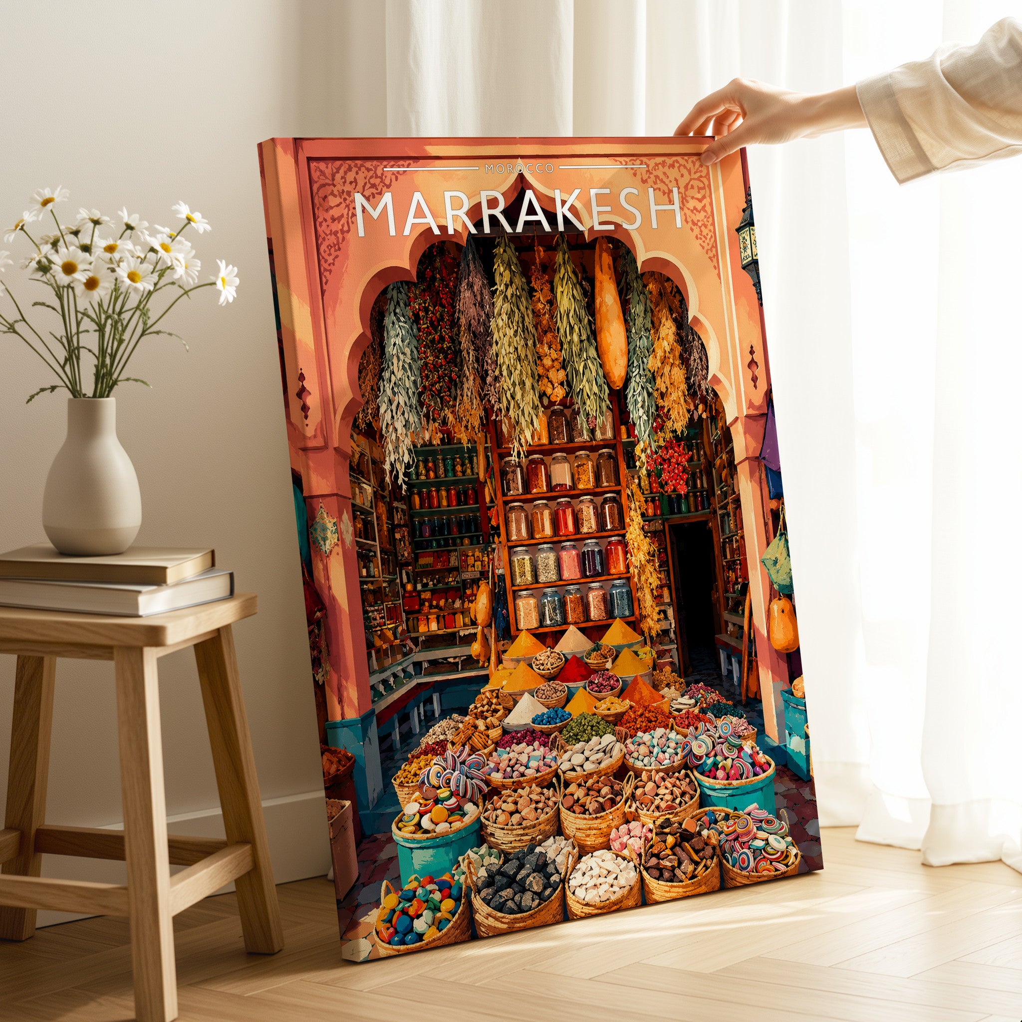 Marrakesh Travel Poster as a gallery-wrapped canvas