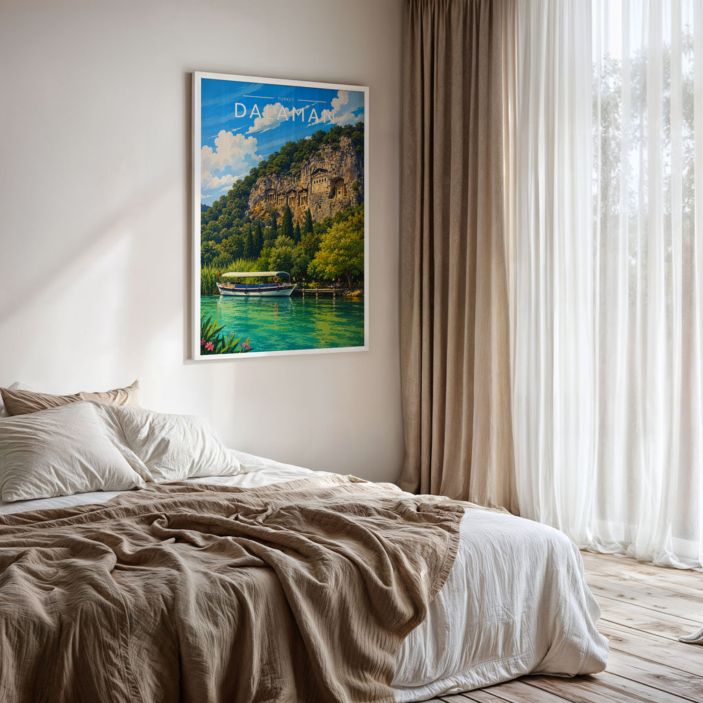 Dalaman #3 Travel Poster framed on a bedroom wall