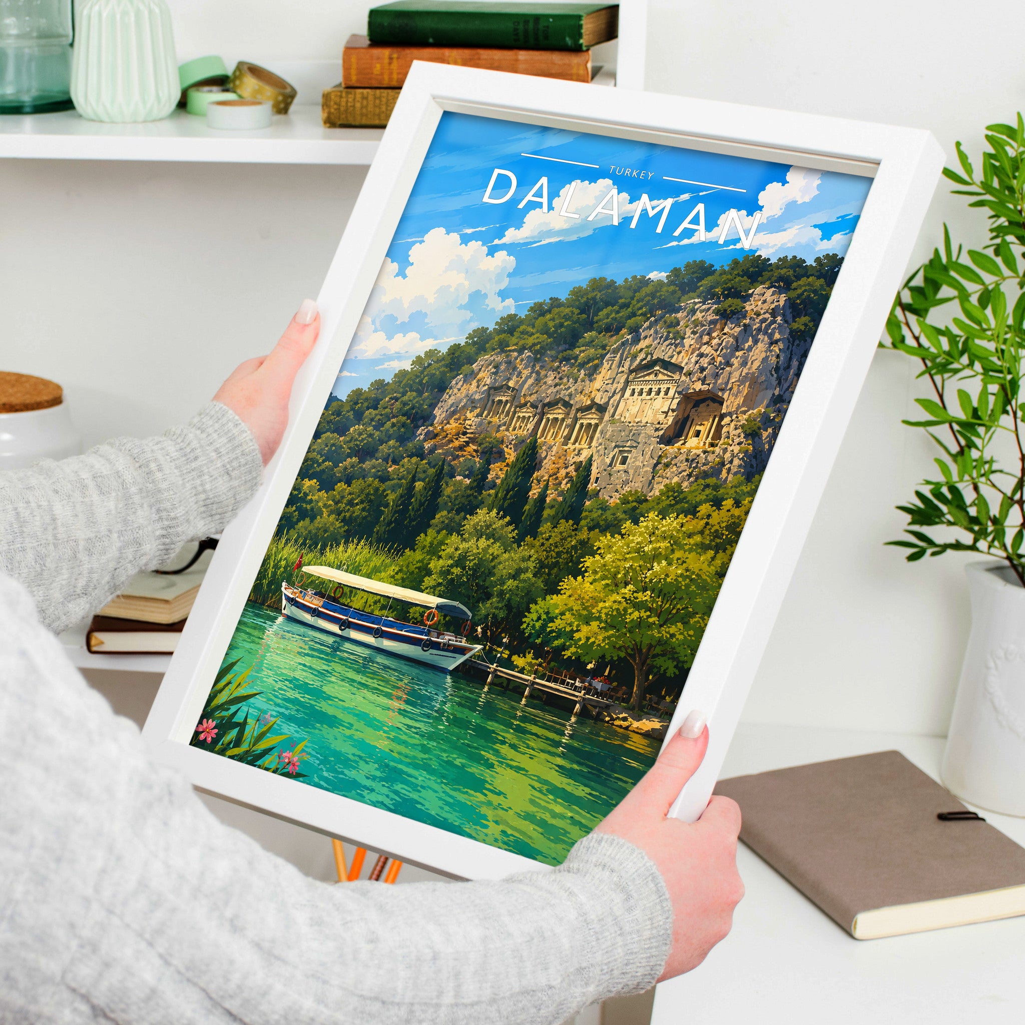 Dalaman #3 Travel Poster in a white frame, held to show scale