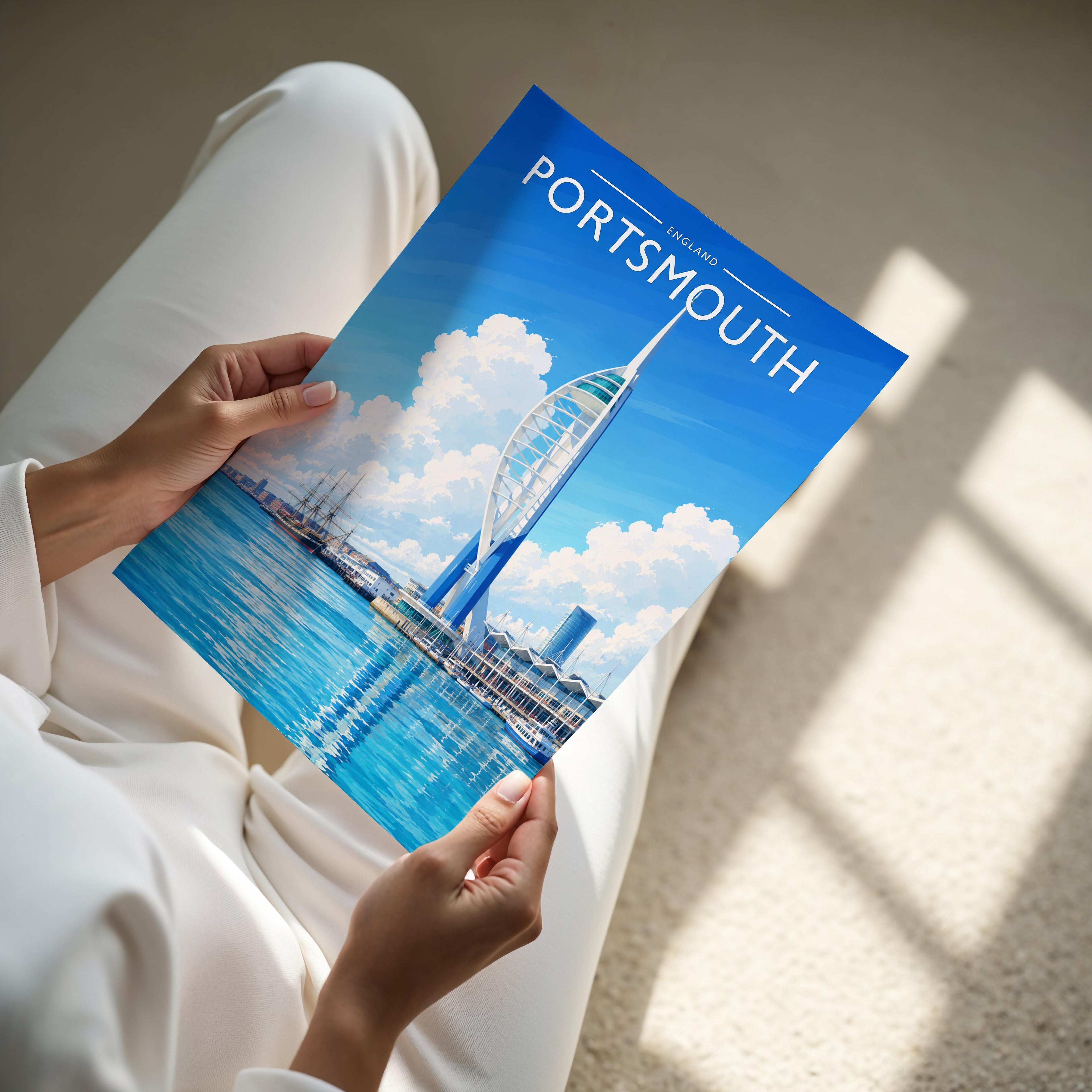 Portsmouth Travel Poster - A4 print held in hand