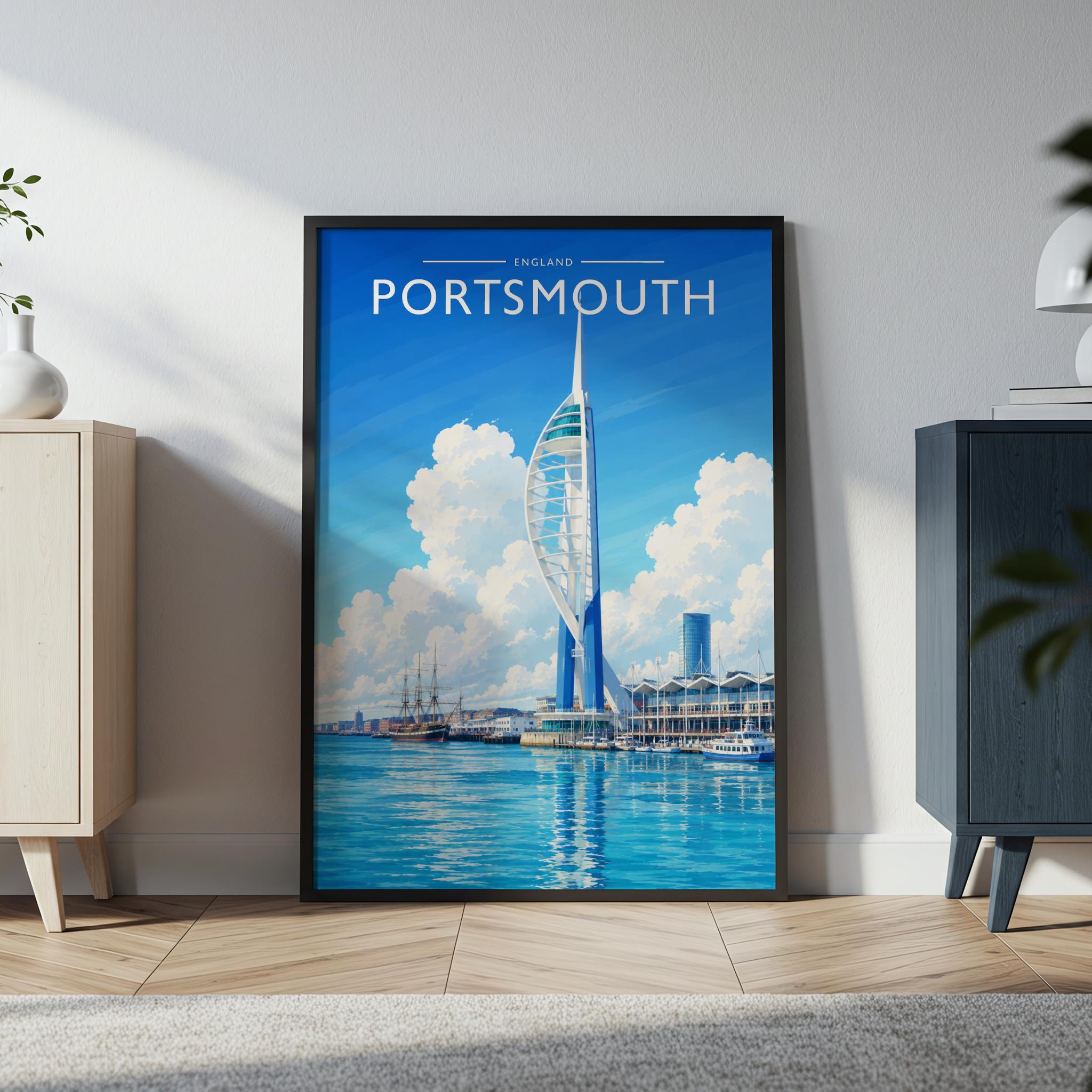 Portsmouth Travel Poster in a black frame