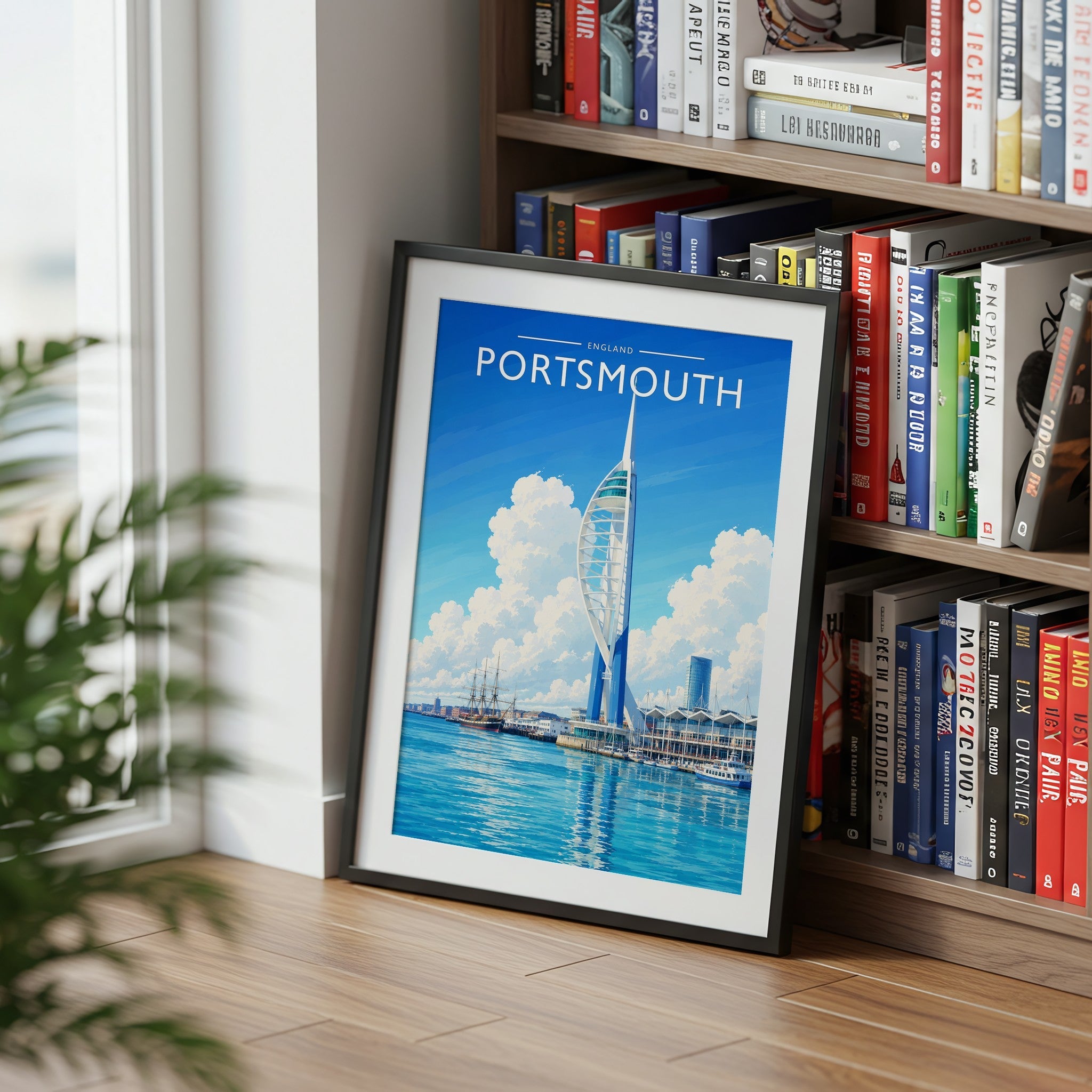 Portsmouth Travel Poster mounted in a black frame