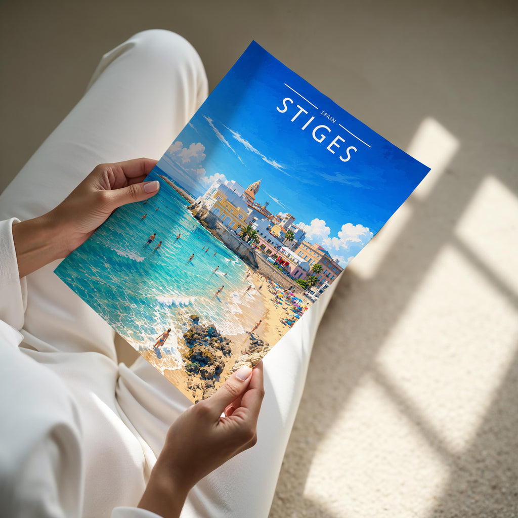Sitges Travel Poster - A4 print held in hand