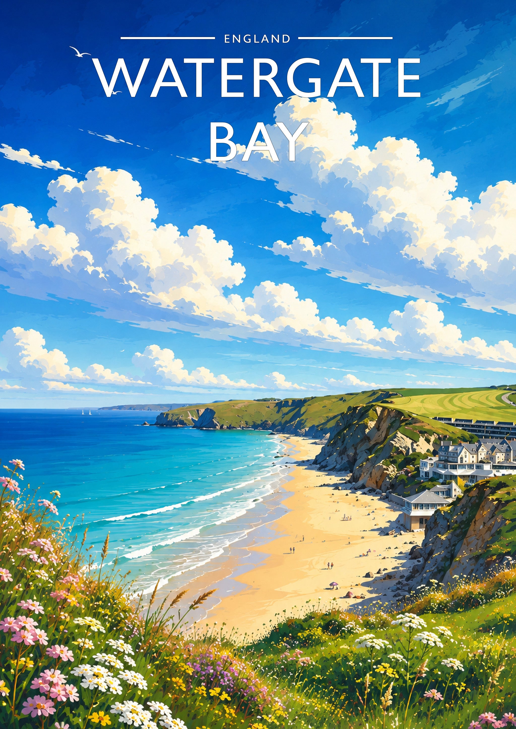 Watergate Bay Travel Poster - A4 travel poster print