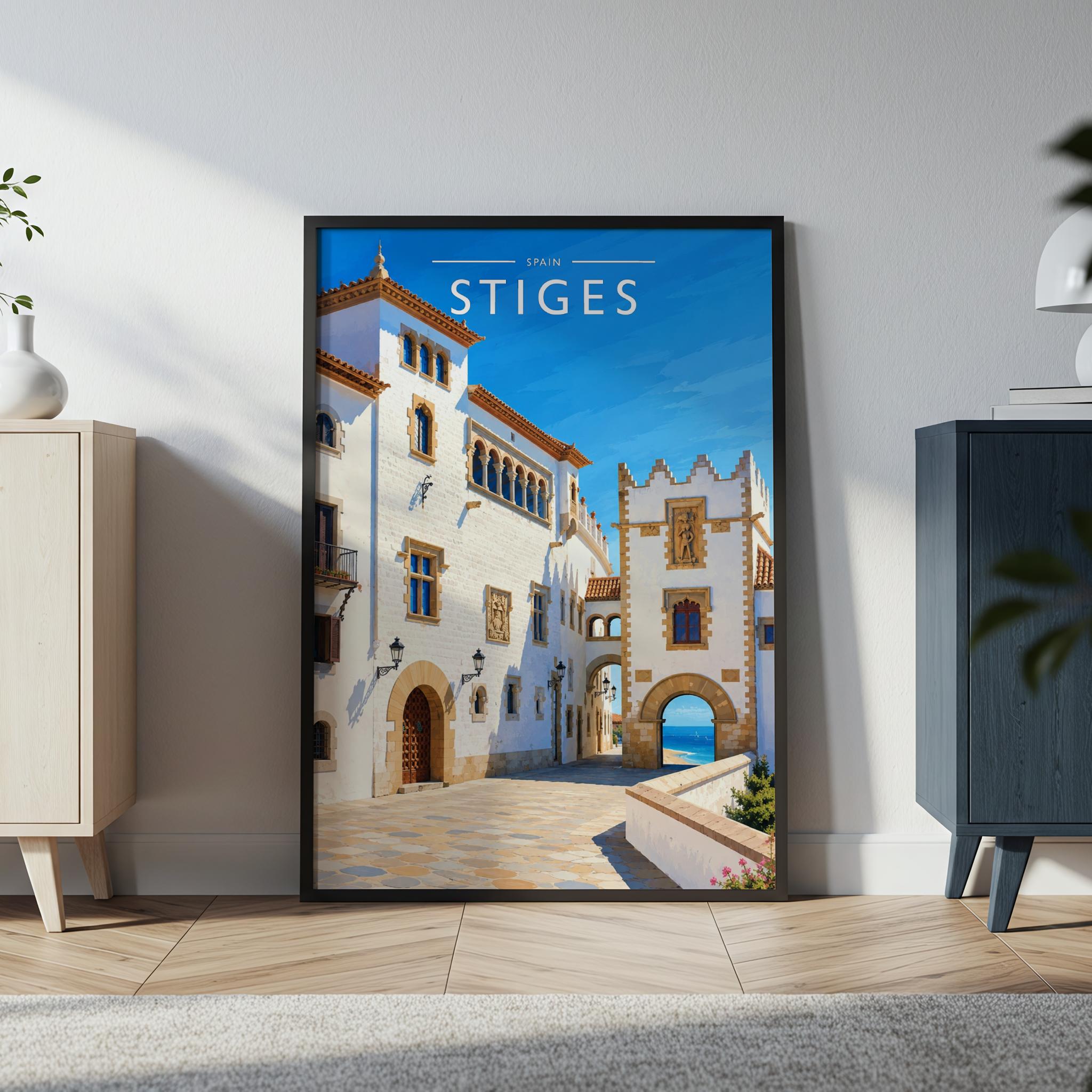 Sitges #2 Travel Poster in a black frame