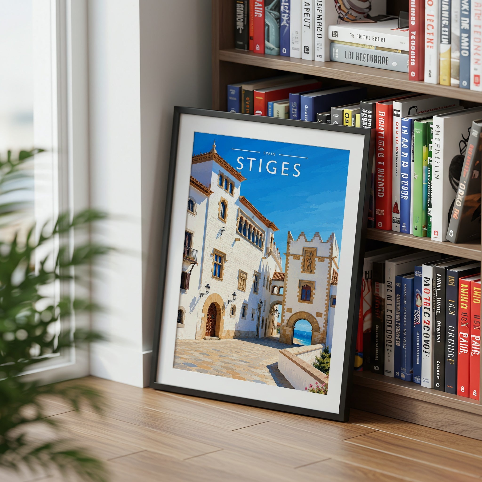 Sitges #2 Travel Poster mounted in a black frame