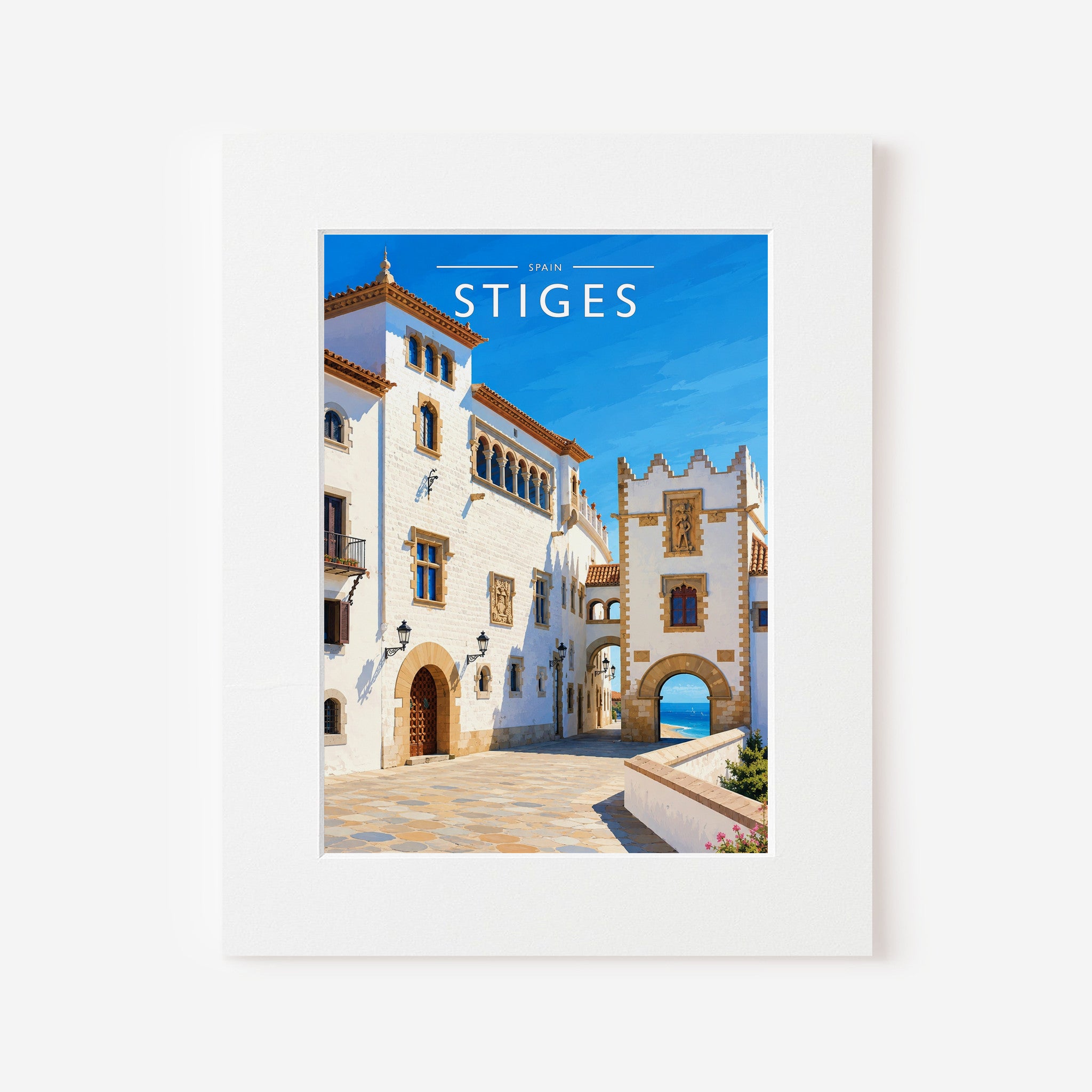 Sitges #2 Travel Poster in a white mount