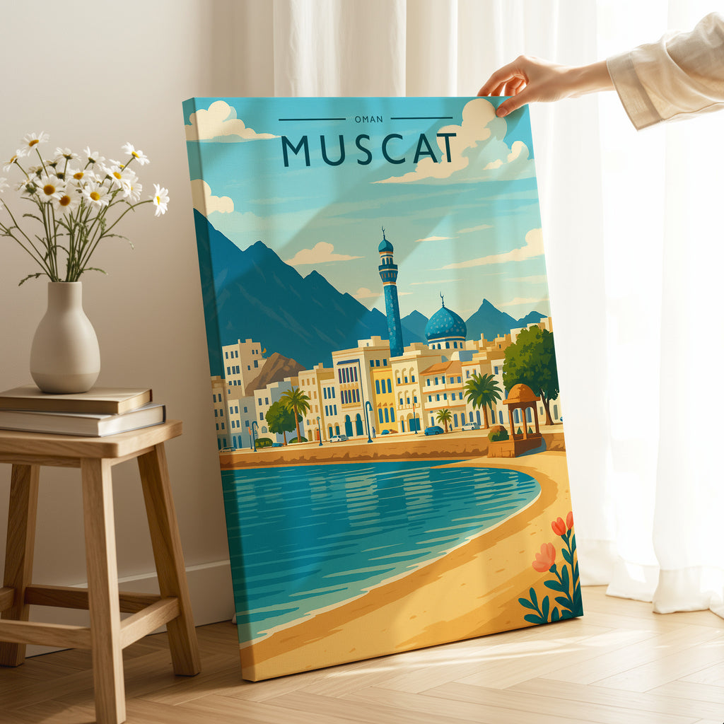 Muscat Travel Poster as a gallery-wrapped canvas