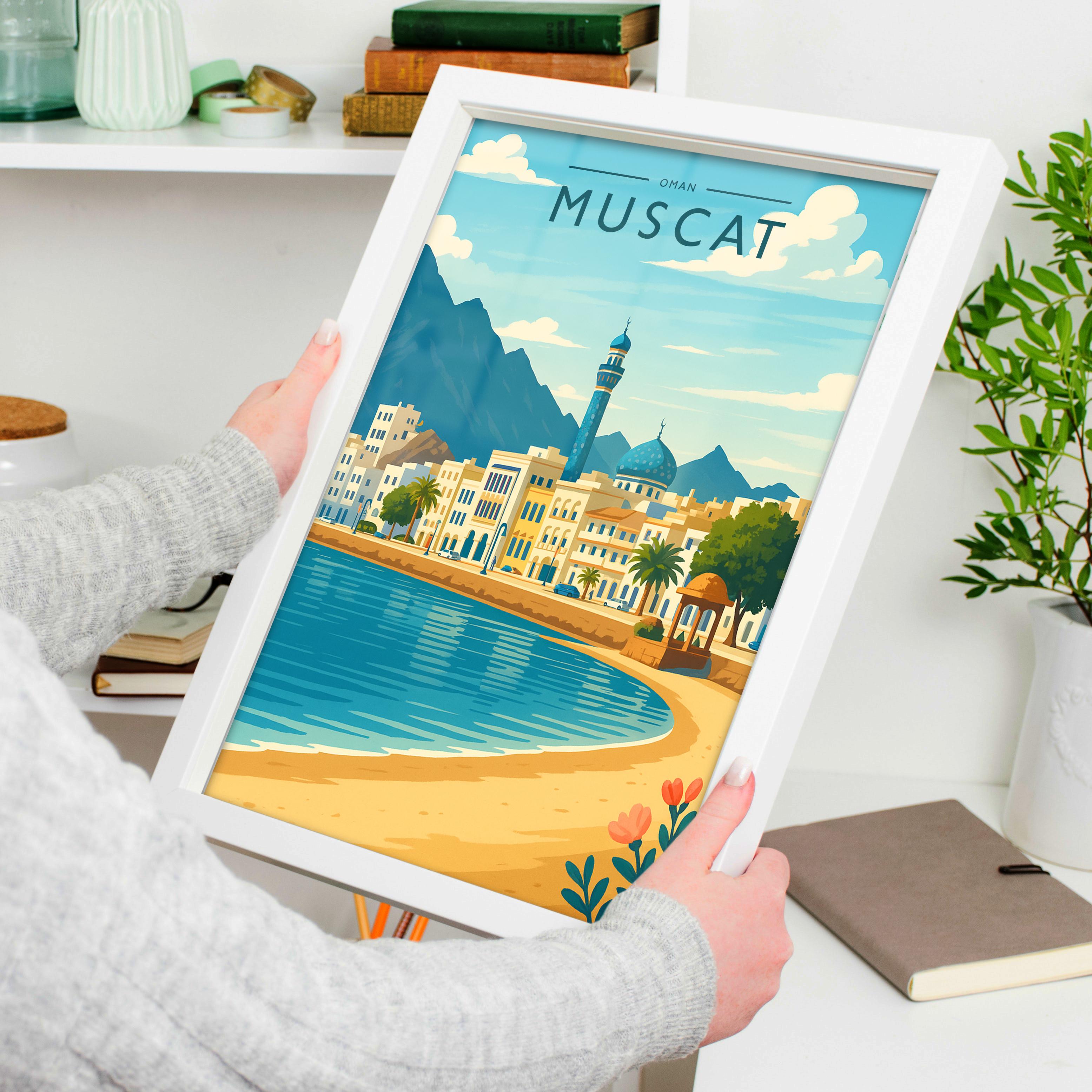 Muscat Travel Poster held in a white frame