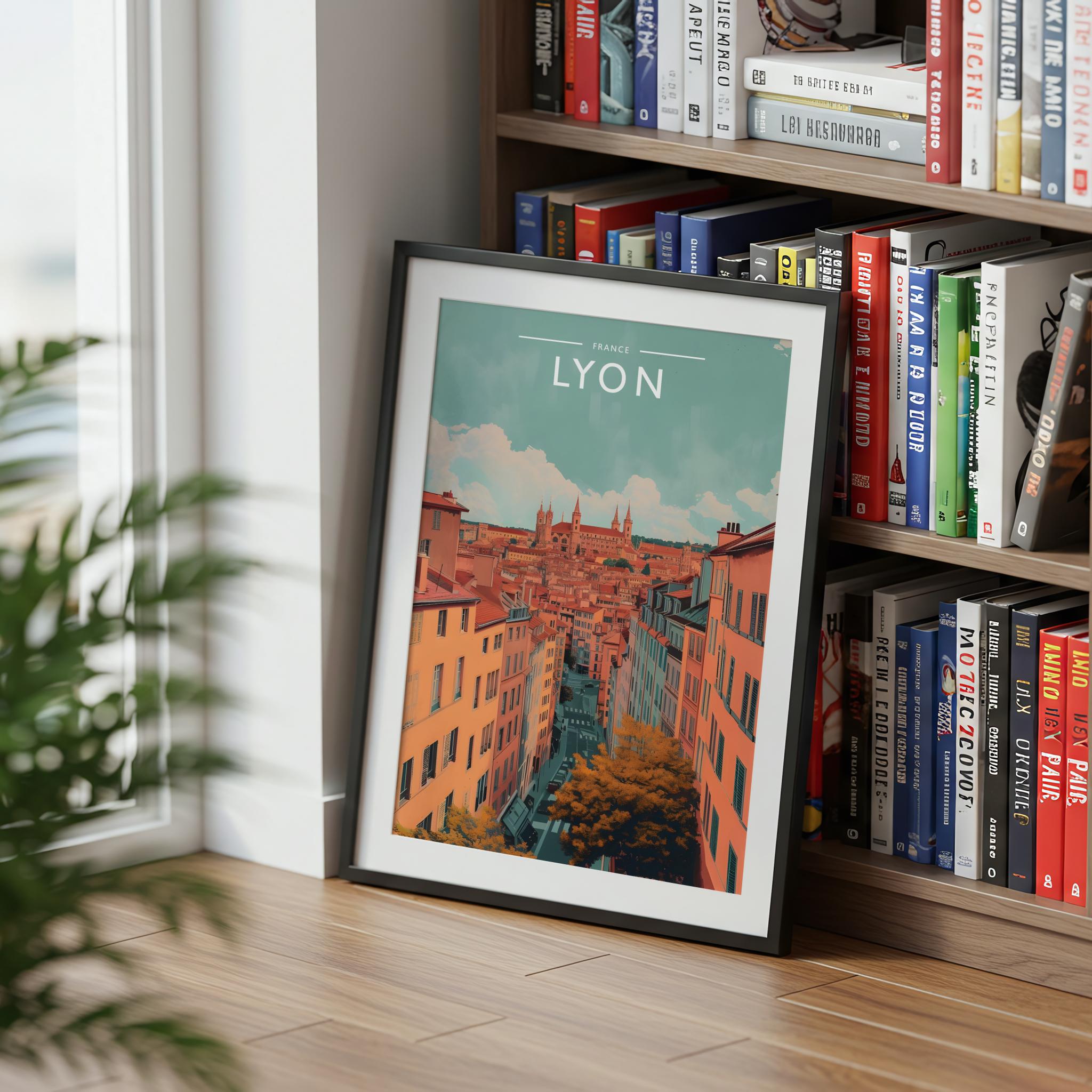 Lyon Travel Poster mounted in a black frame