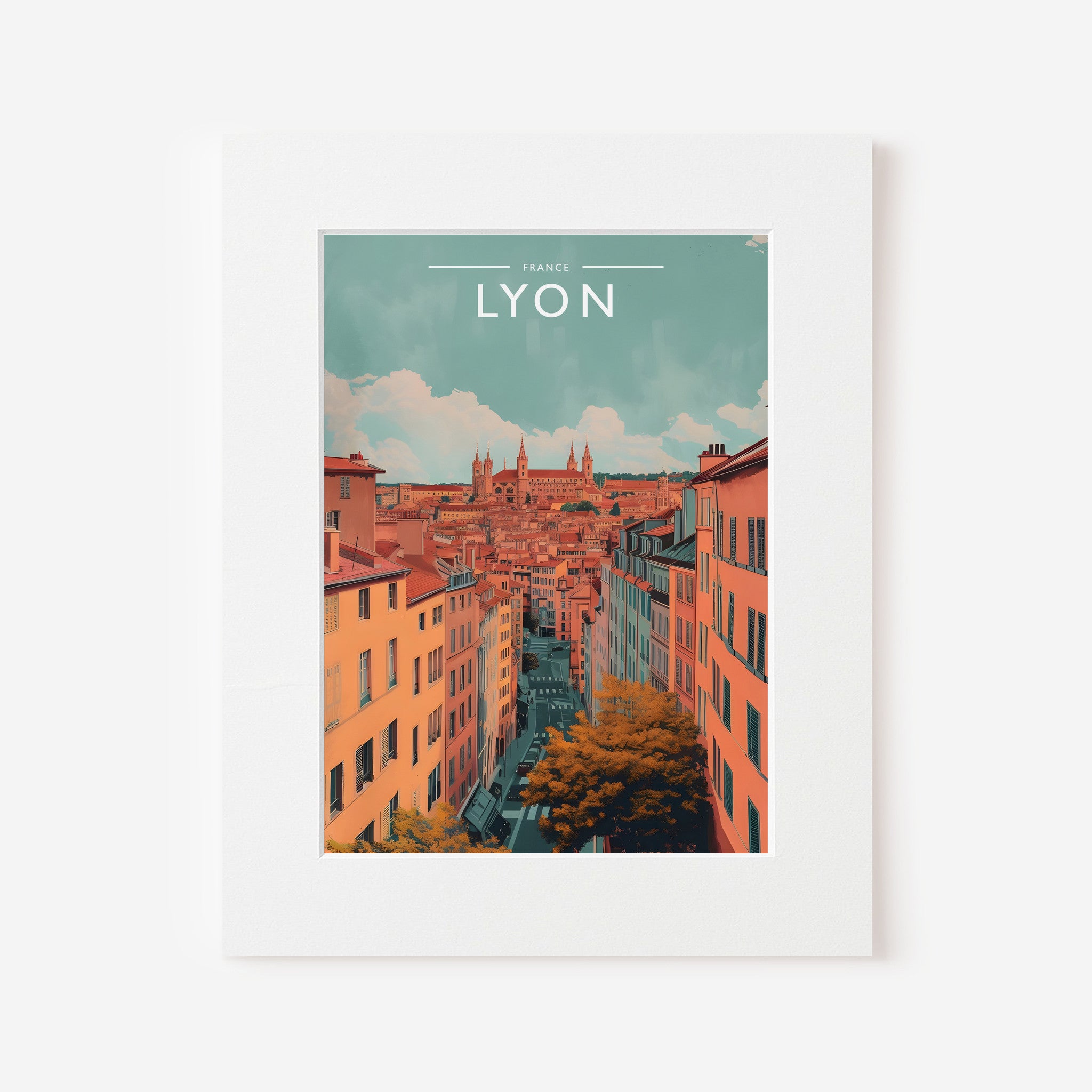 Lyon Travel Poster in a white mount
