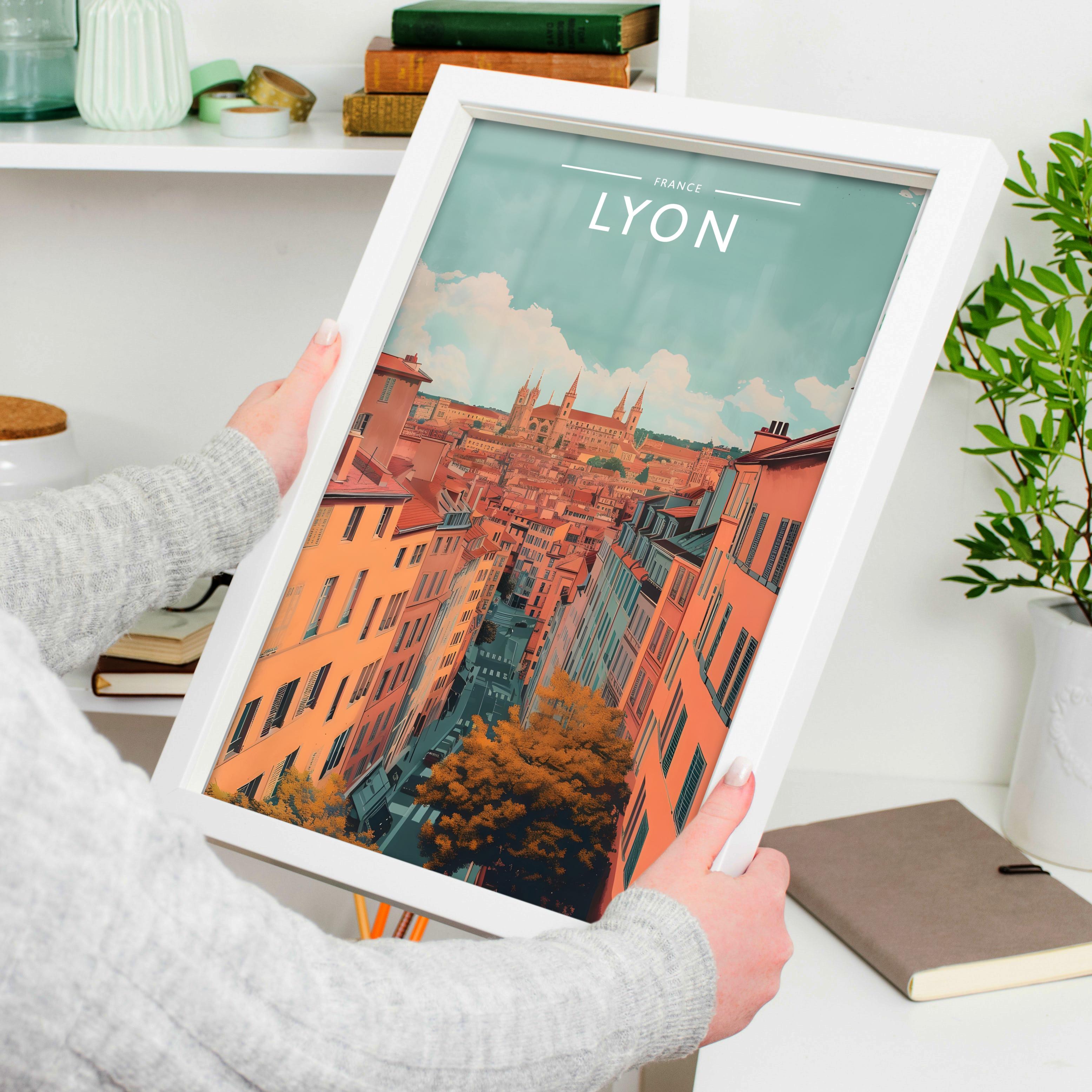 Lyon Travel Poster held in a white frame
