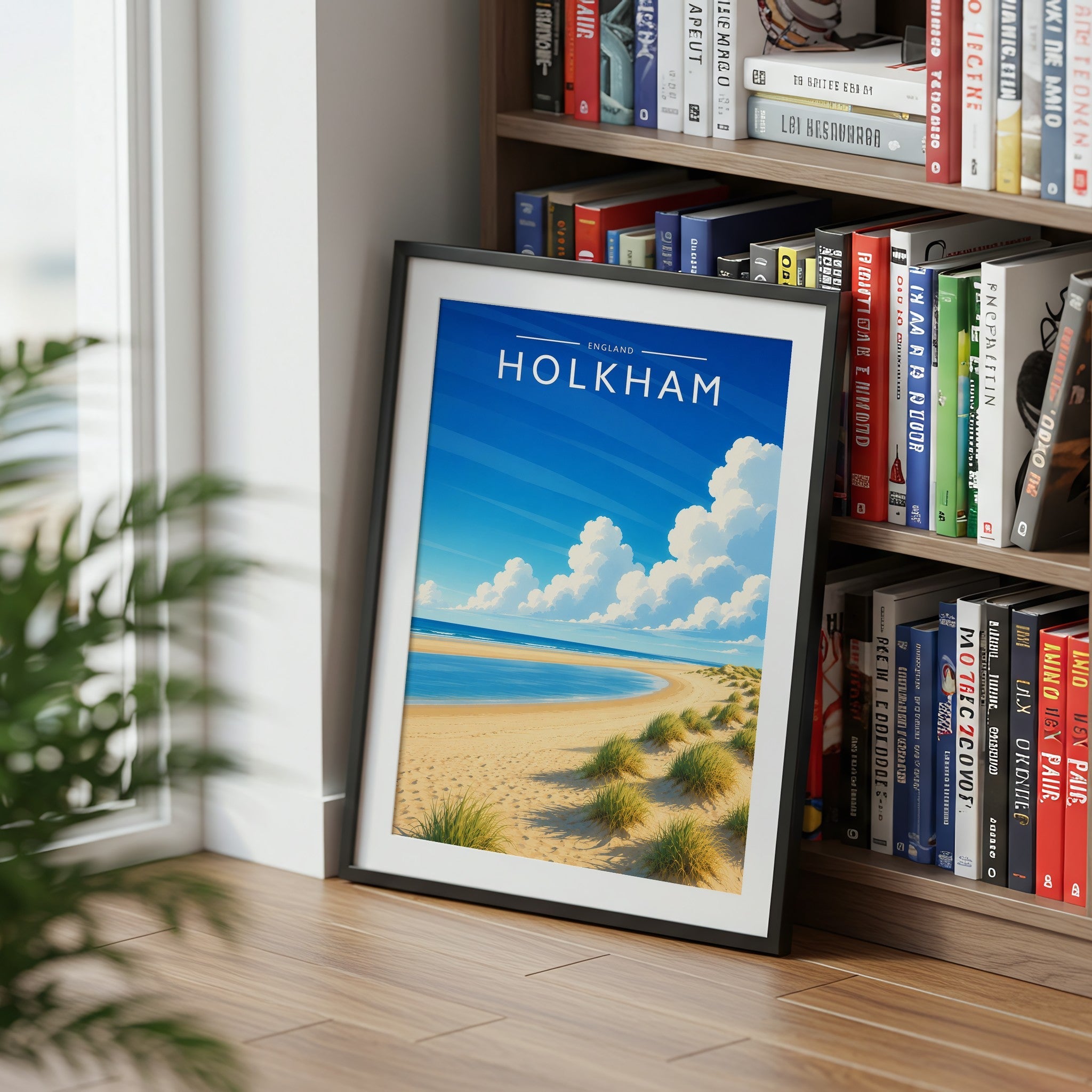Holkham Travel Poster mounted in a black frame