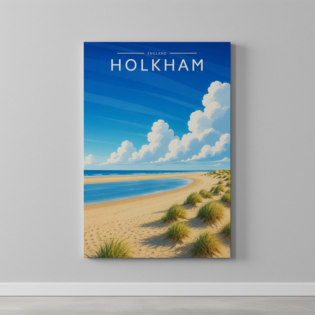 Holkham Travel Poster as a gallery-wrapped canvas on a plain wall