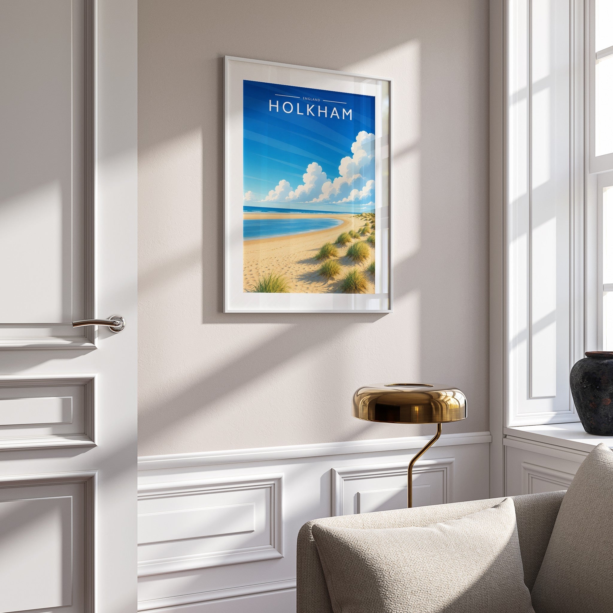 Holkham Travel Poster mounted in a white frame