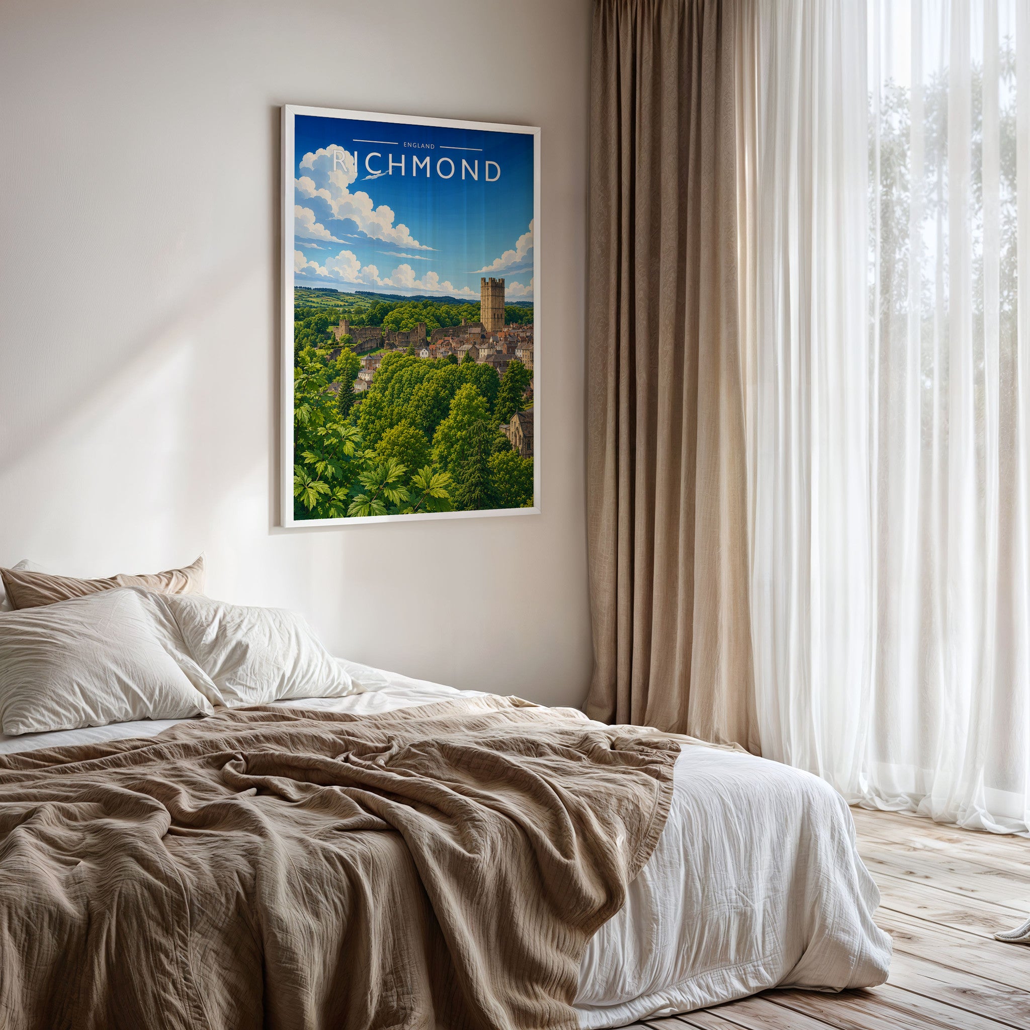 Richmond Travel Poster framed on a bedroom wall
