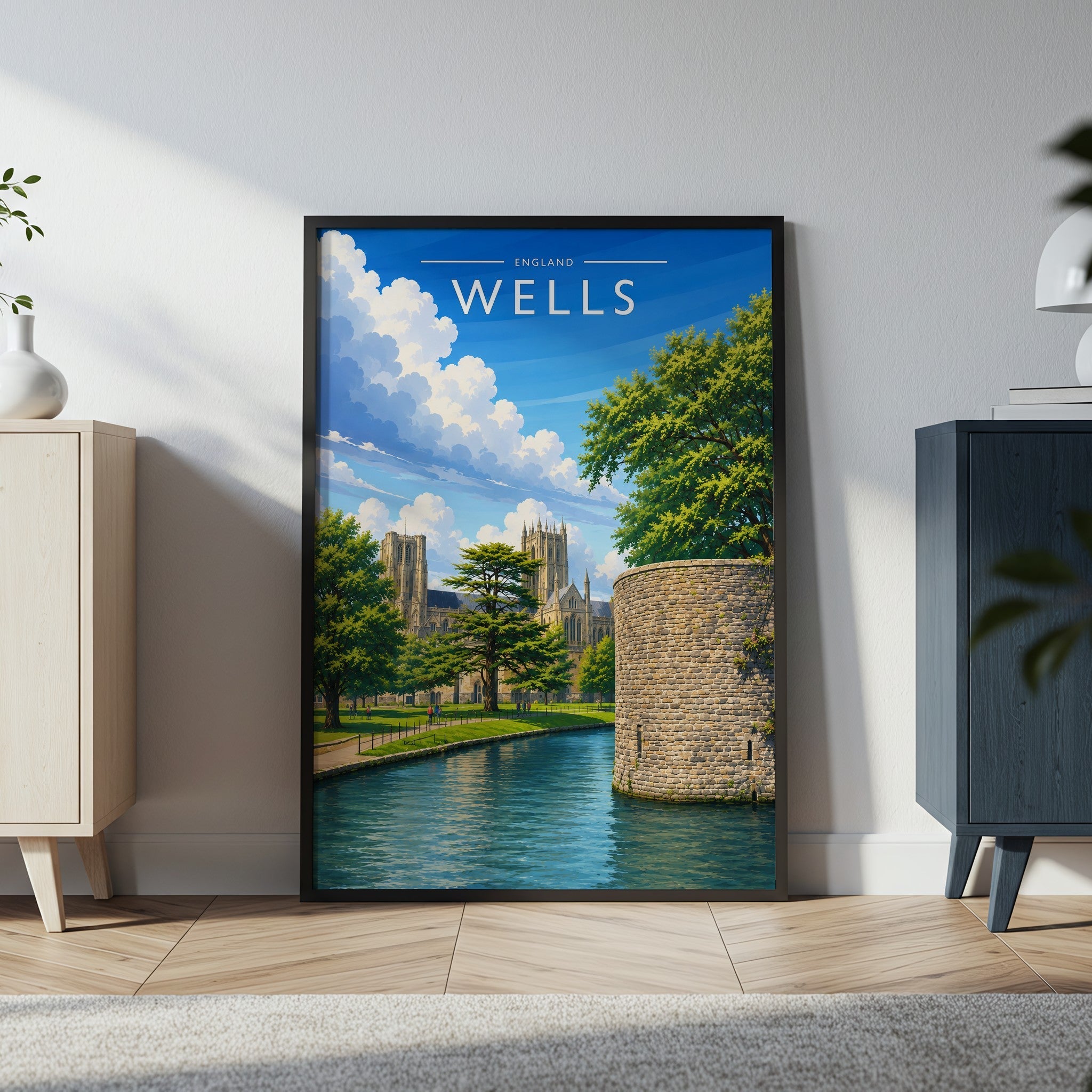 Wells #2 Travel Poster in a black frame