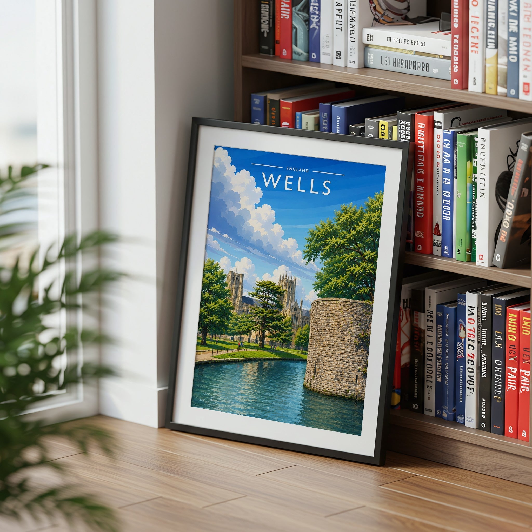 Wells #2 Travel Poster mounted in a black frame