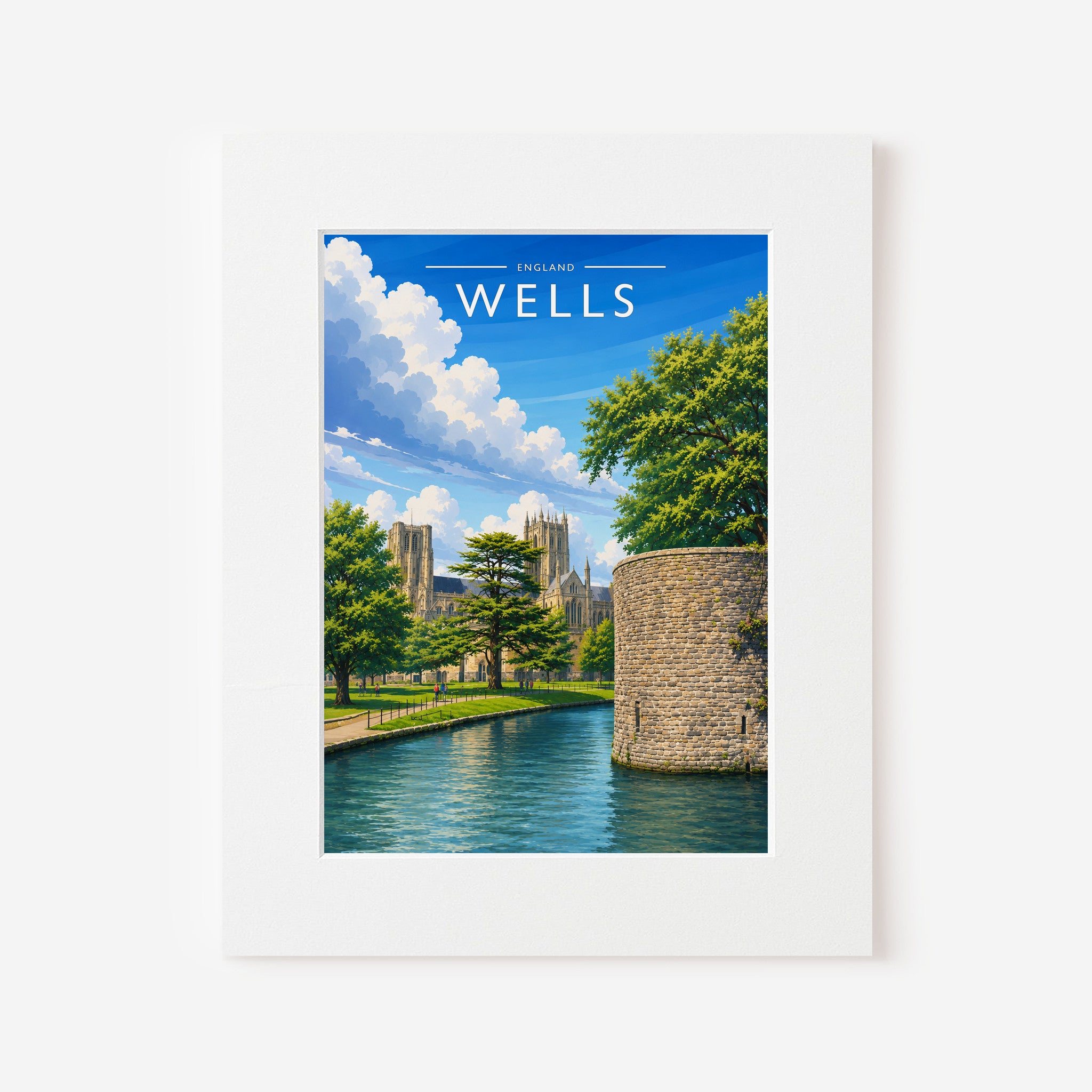 Wells #2 Travel Poster in a white mount