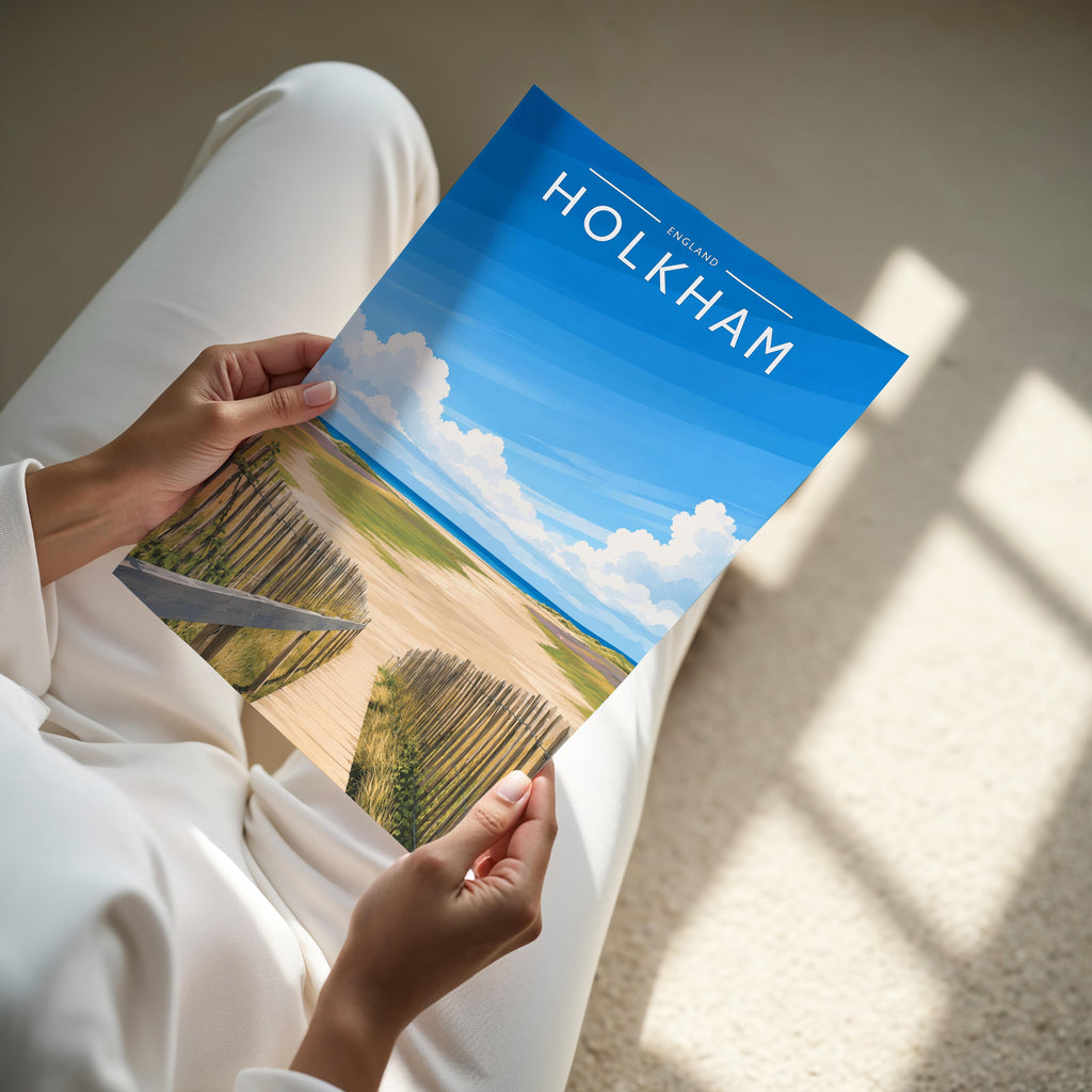Holkham #2 Travel Poster - A4 print held in hand