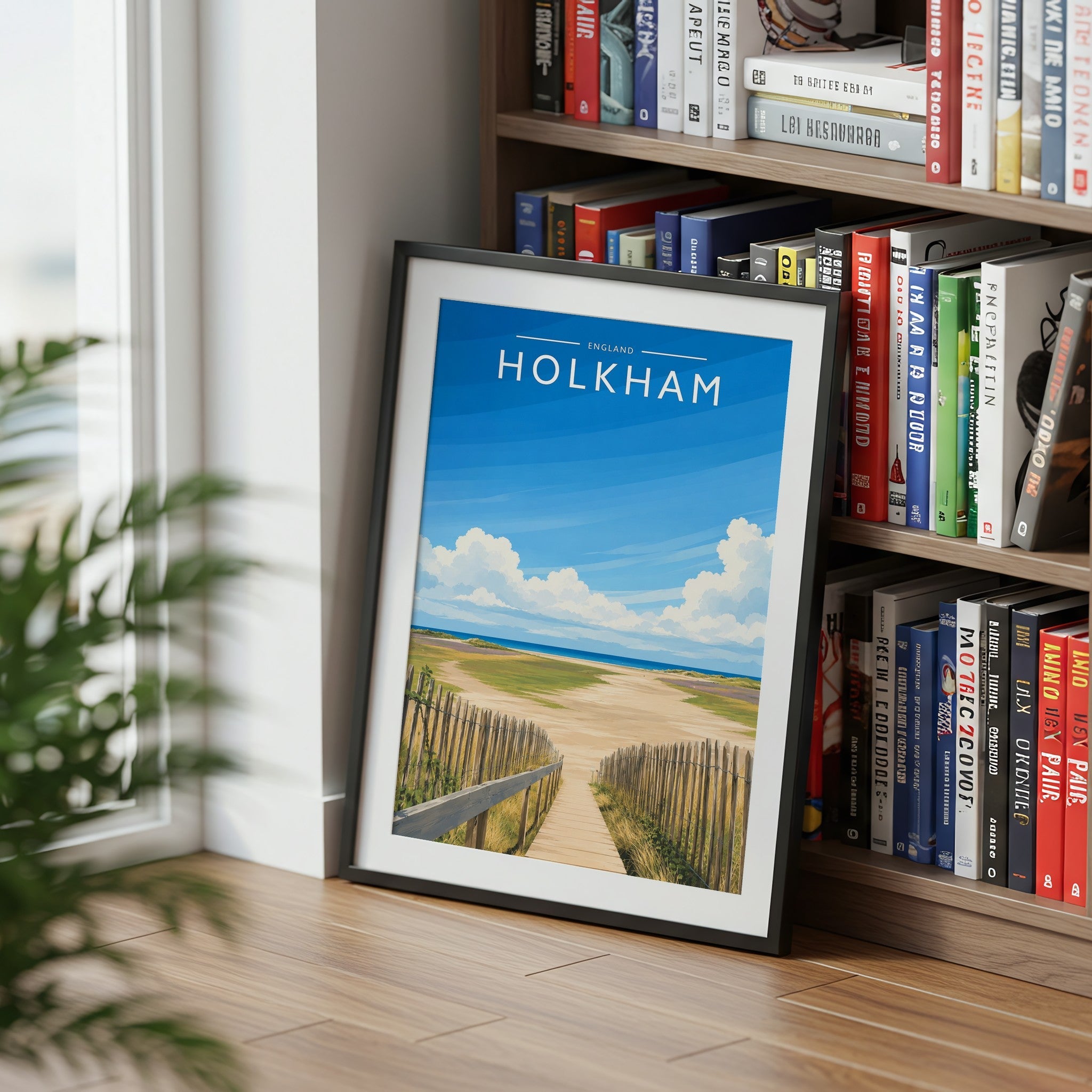 Holkham #2 Travel Poster mounted in a black frame