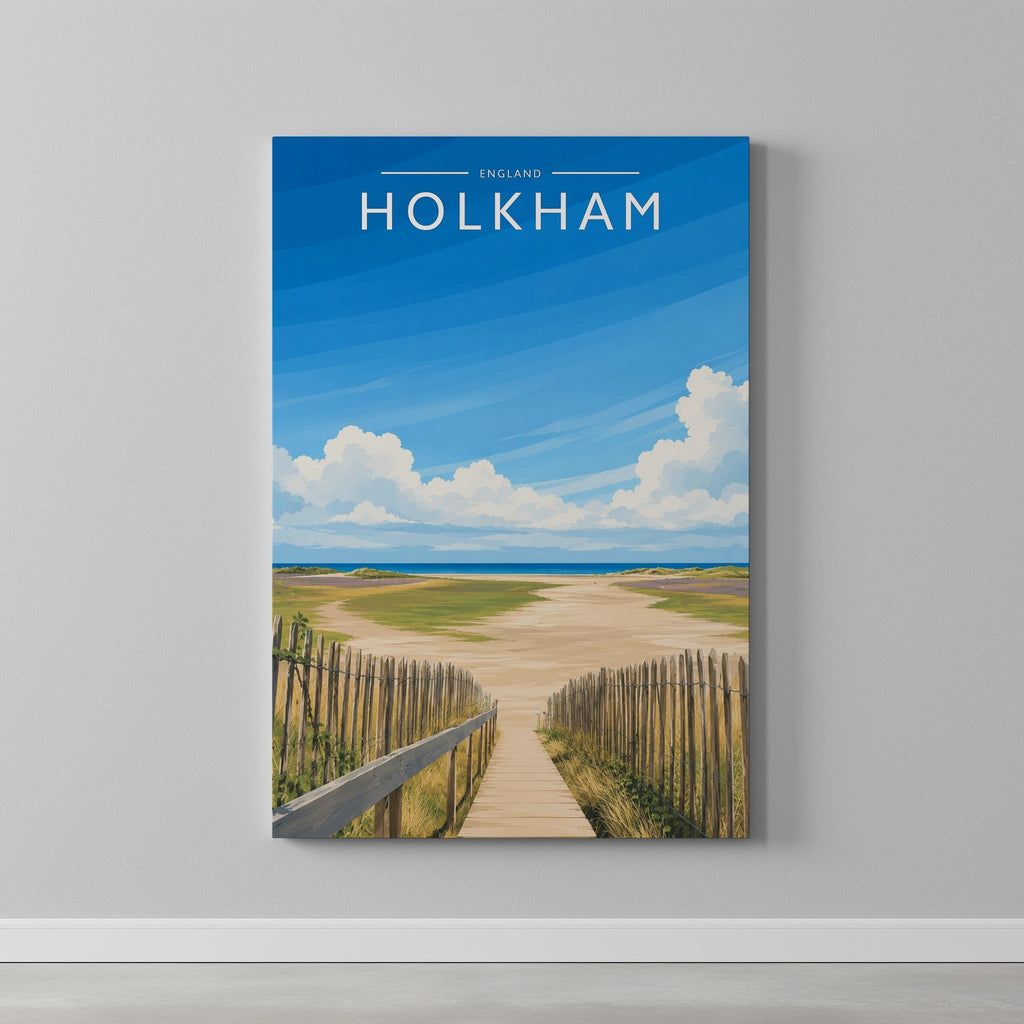 Holkham #2 Travel Poster as a gallery-wrapped canvas on a plain wall